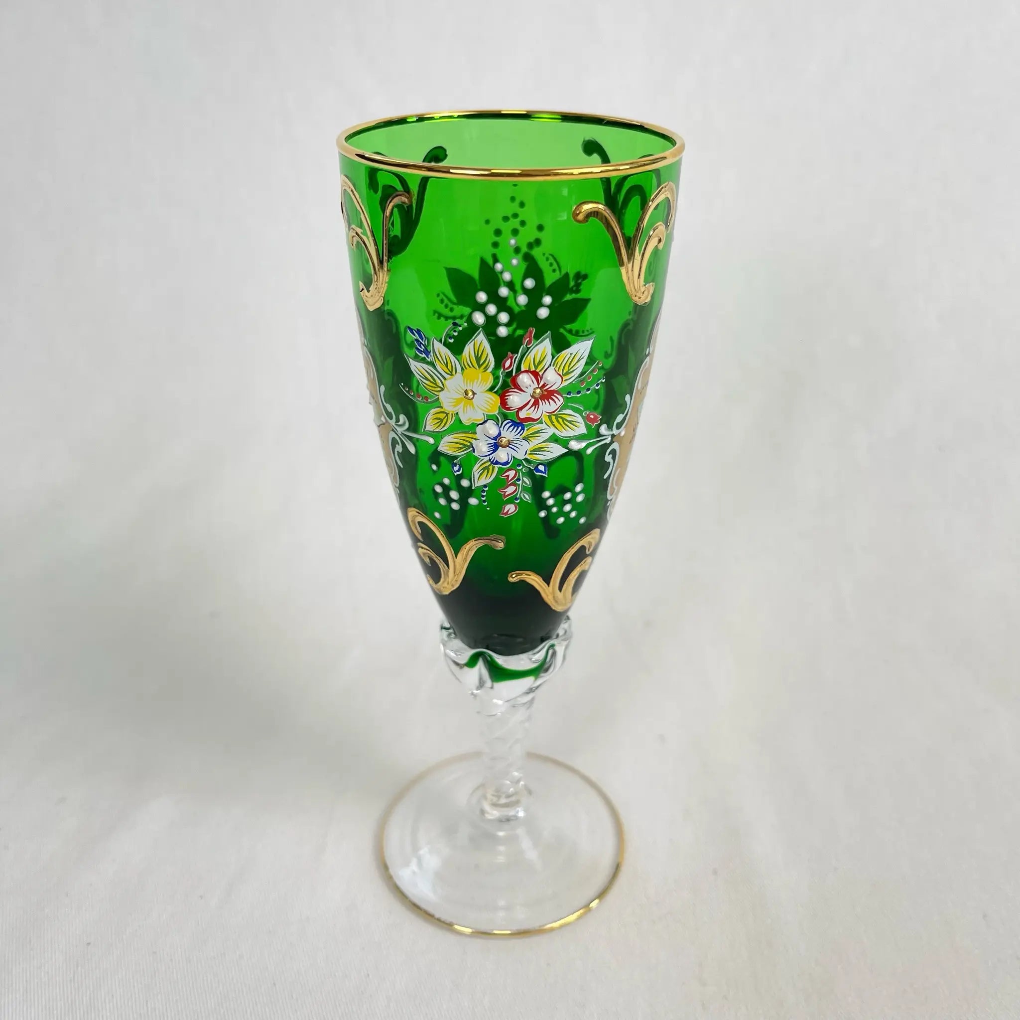 【リユース】 ベネチアングラス / ムラーノグラス / ソーダ石灰ガラス / イタリア / 金彩,花柄