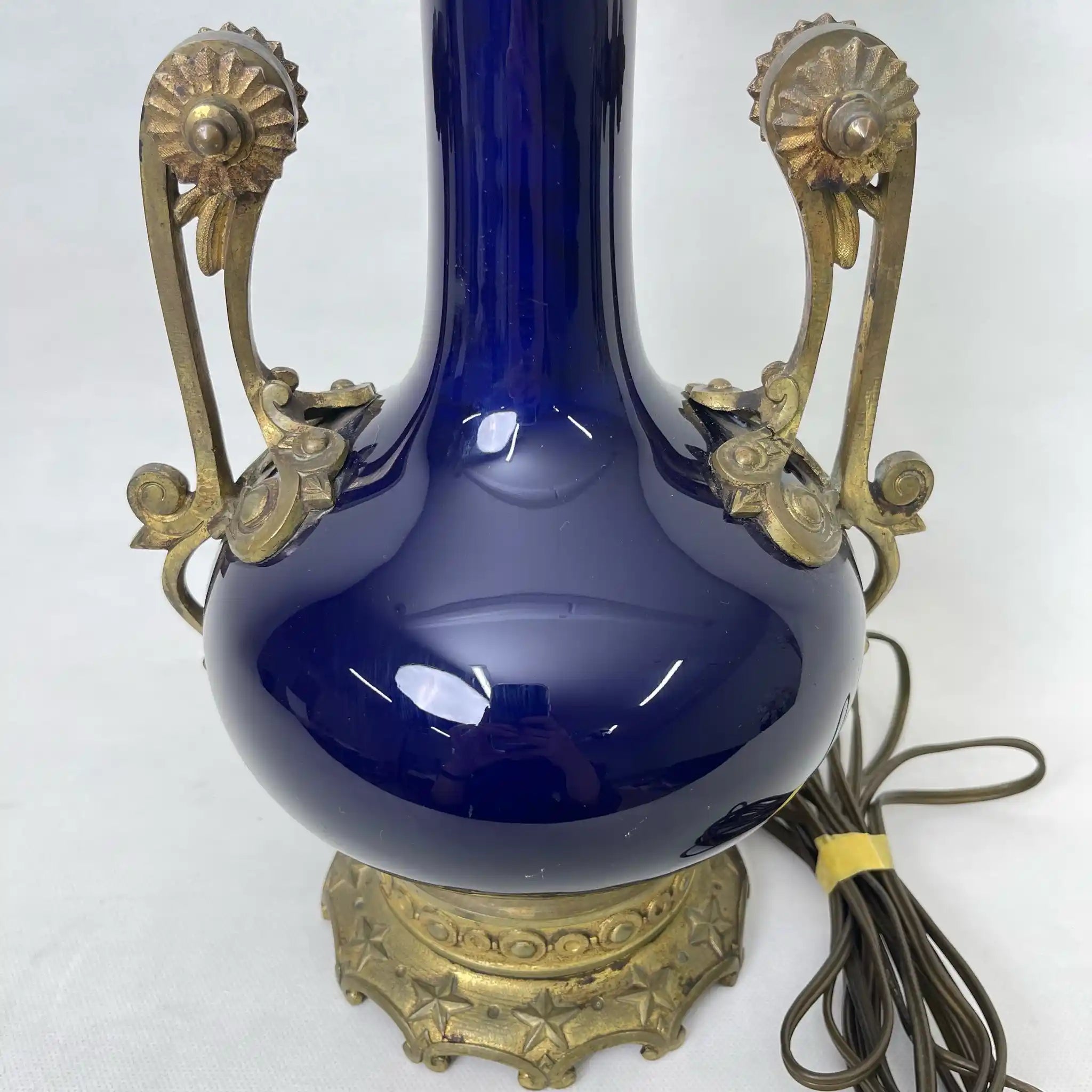 【アンティーク】 テーブルランプ / コバルトブルー / 磁器 / フランス / 真鍮装飾