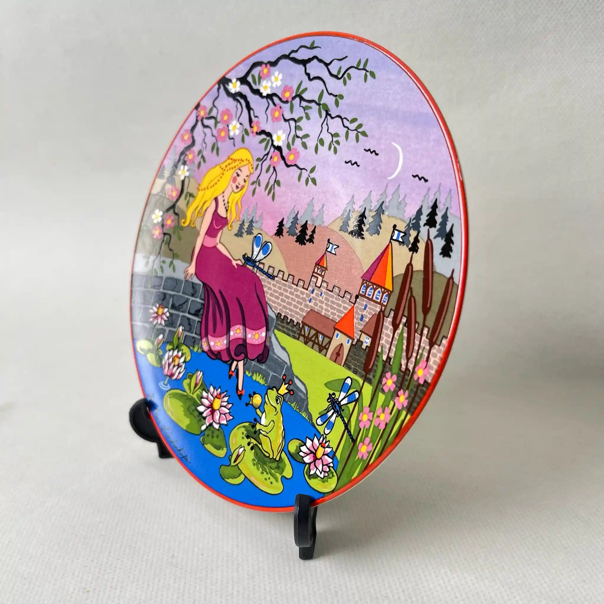 【复古】盘(碟子)/ Poole Pottery(游泳池)/青蛙之王/陶器/英国/附带支架