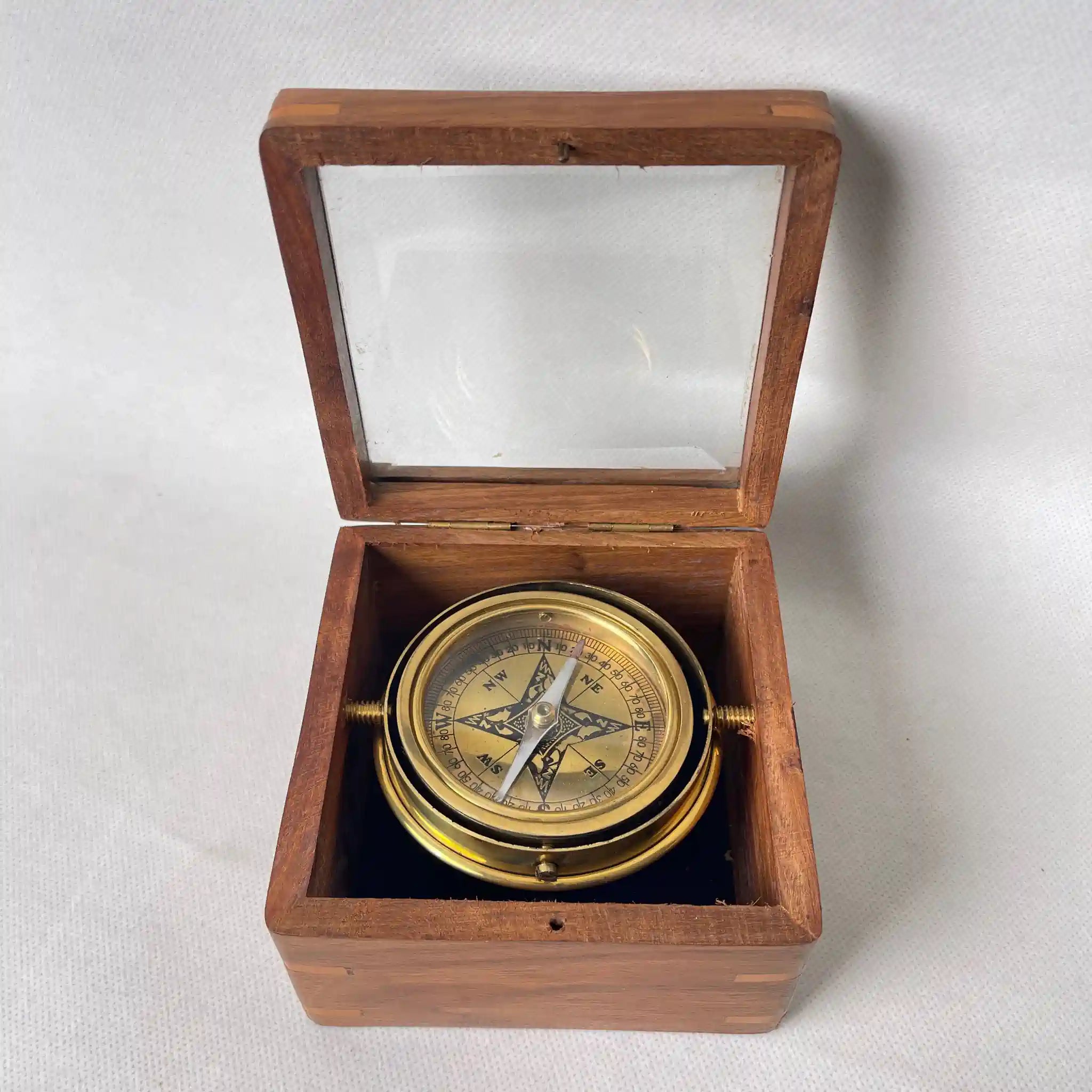 【ビンテージ】 木製箱入りコンパス 羅針盤 / 金属製