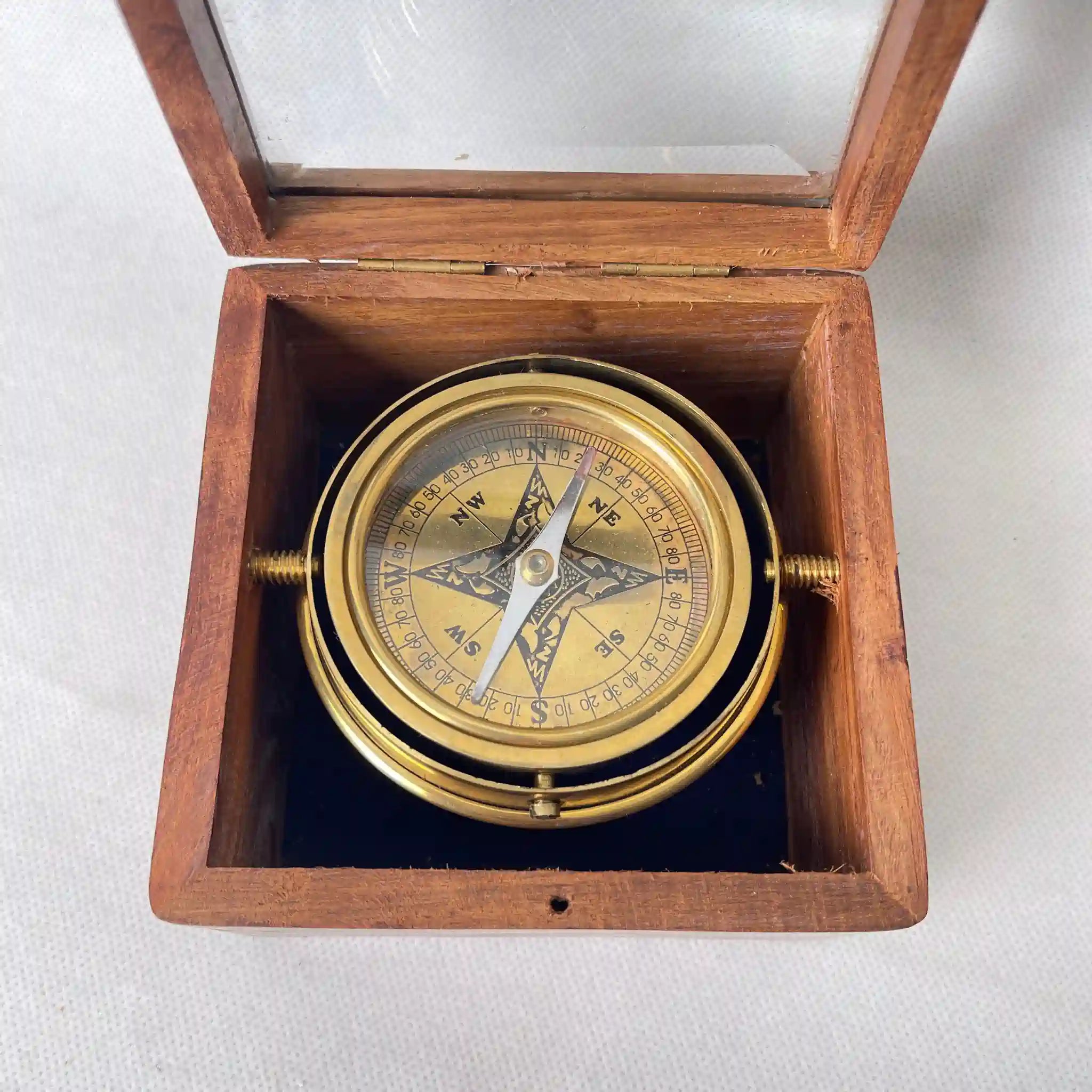 【ビンテージ】 木製箱入りコンパス 羅針盤 / 金属製