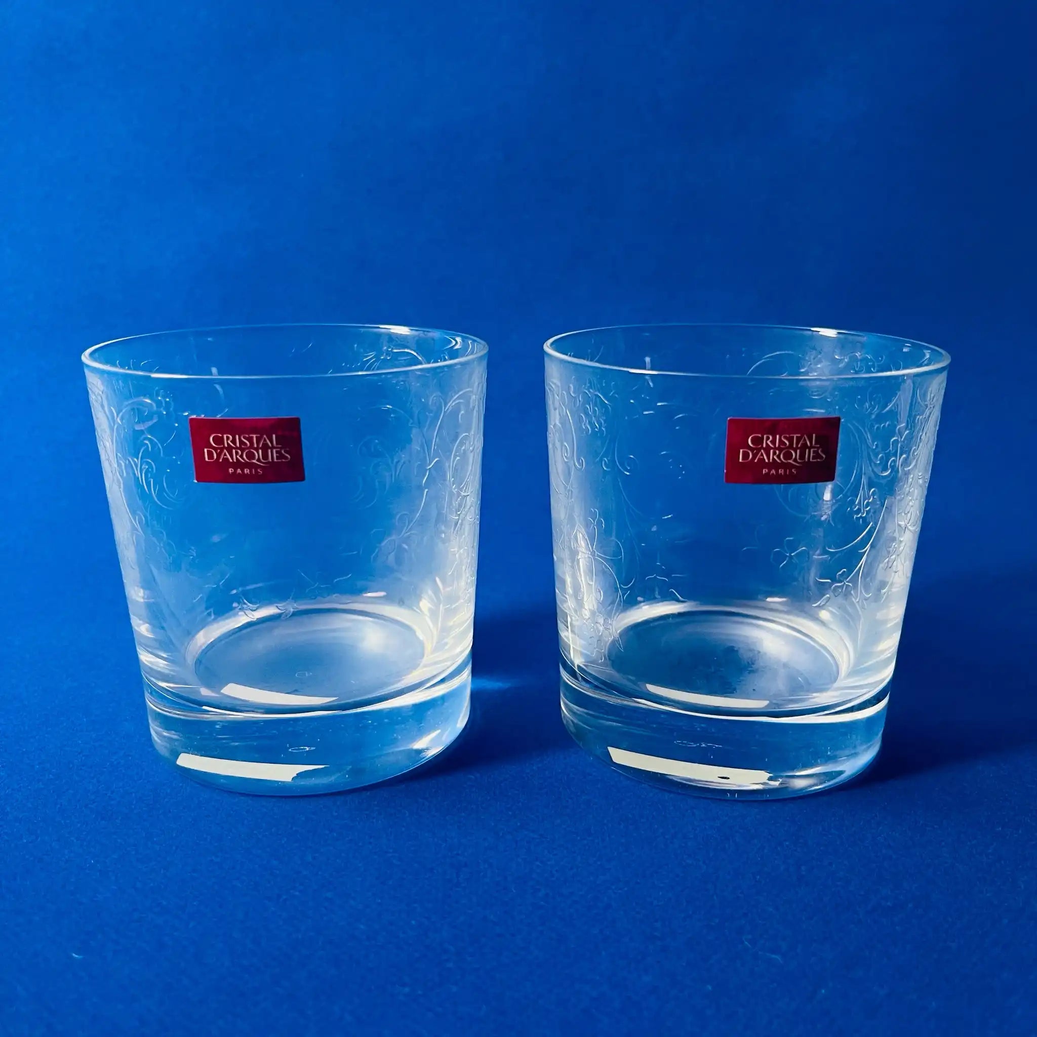 【リユース】 ロックグラス 2P / CRISTAL D‘ARQUES(クリスタルダルク) / Dampierre (ダンピエール) / 1968年~ / クリスタルガラス / フランス / 未使用,アラベスク,ペアオールド / 箱付き