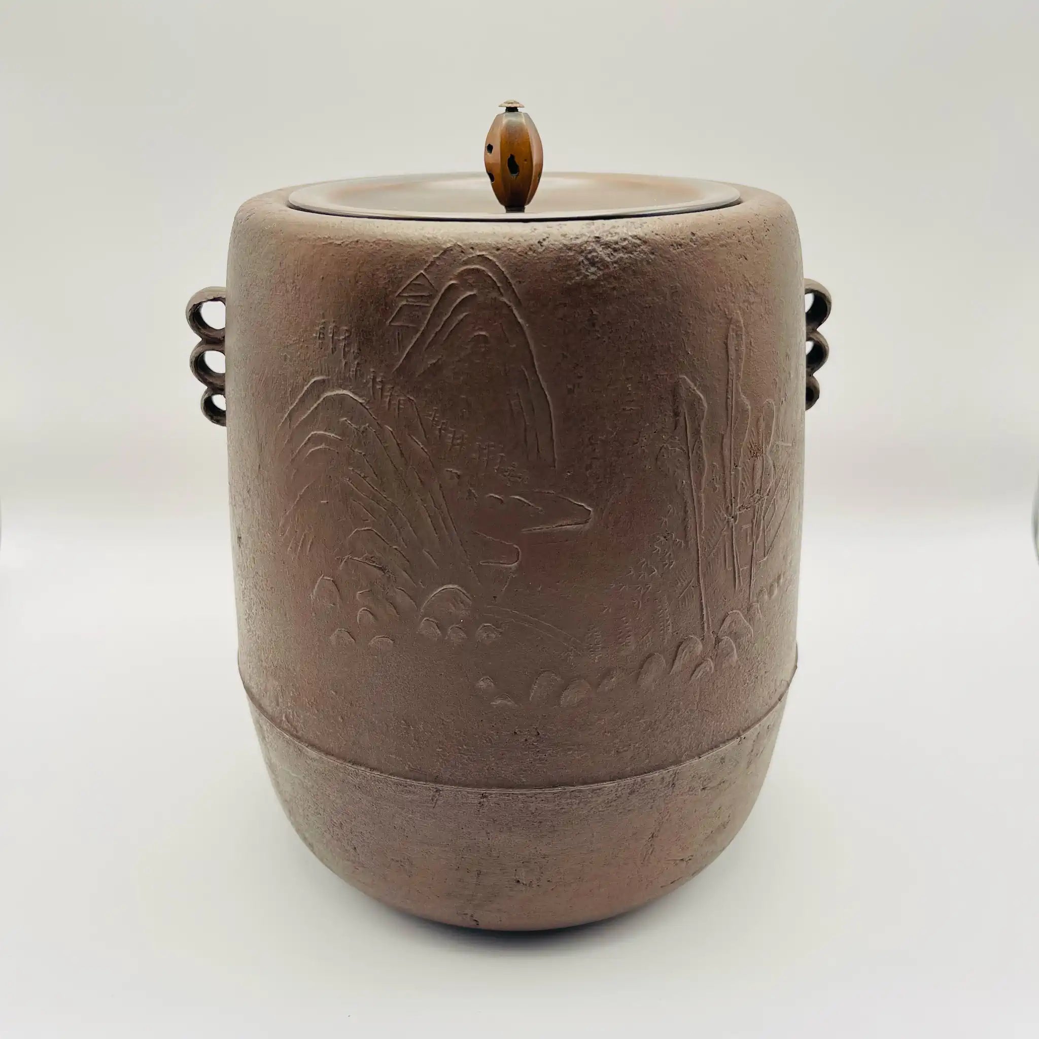 【骨董品】 茶釜(筒釜) / 出石焼 / 茶道具 木箱あり