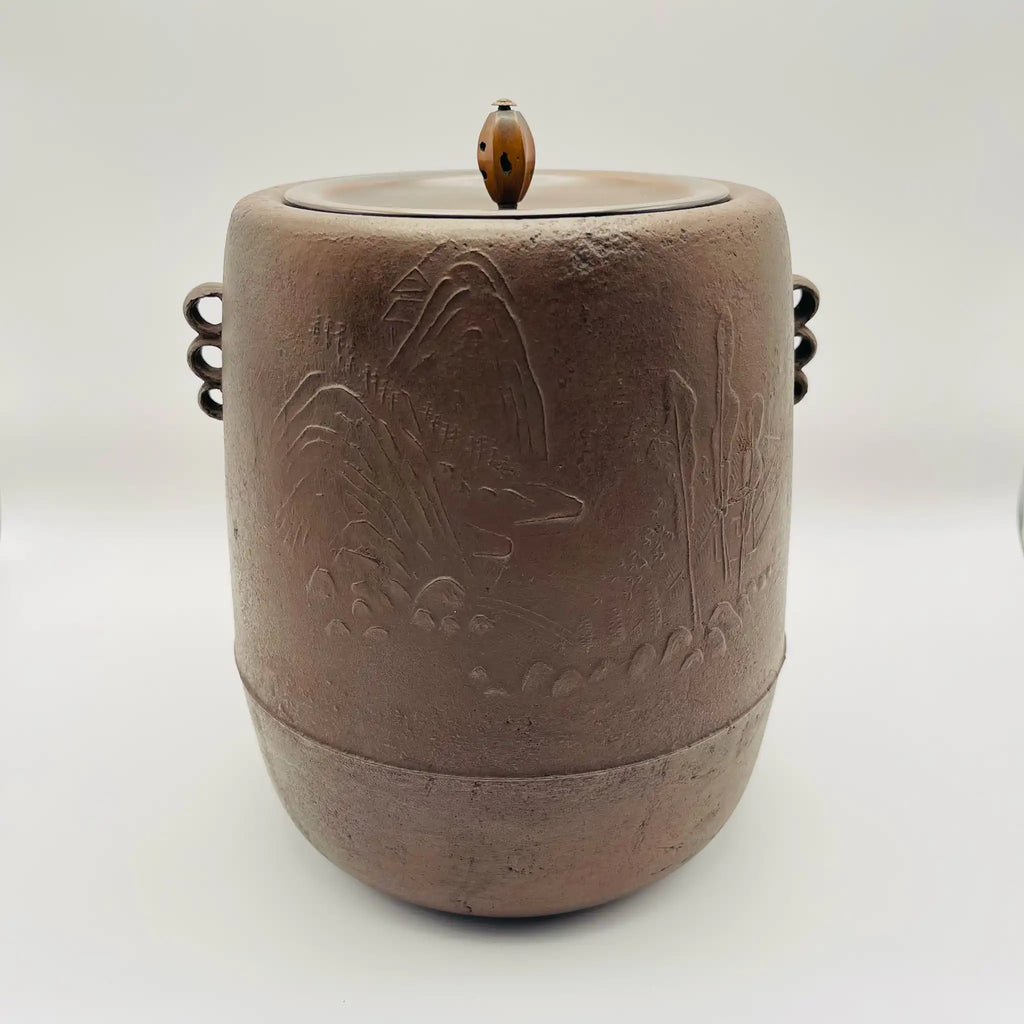茶釜 木箱 合い箱 茶道具 広口平釜 縦筋地紋釜 兜形釜 茶釜(筒釜) / 茶道具 木箱あり / [骨董品] ｜アンティーク・リユース