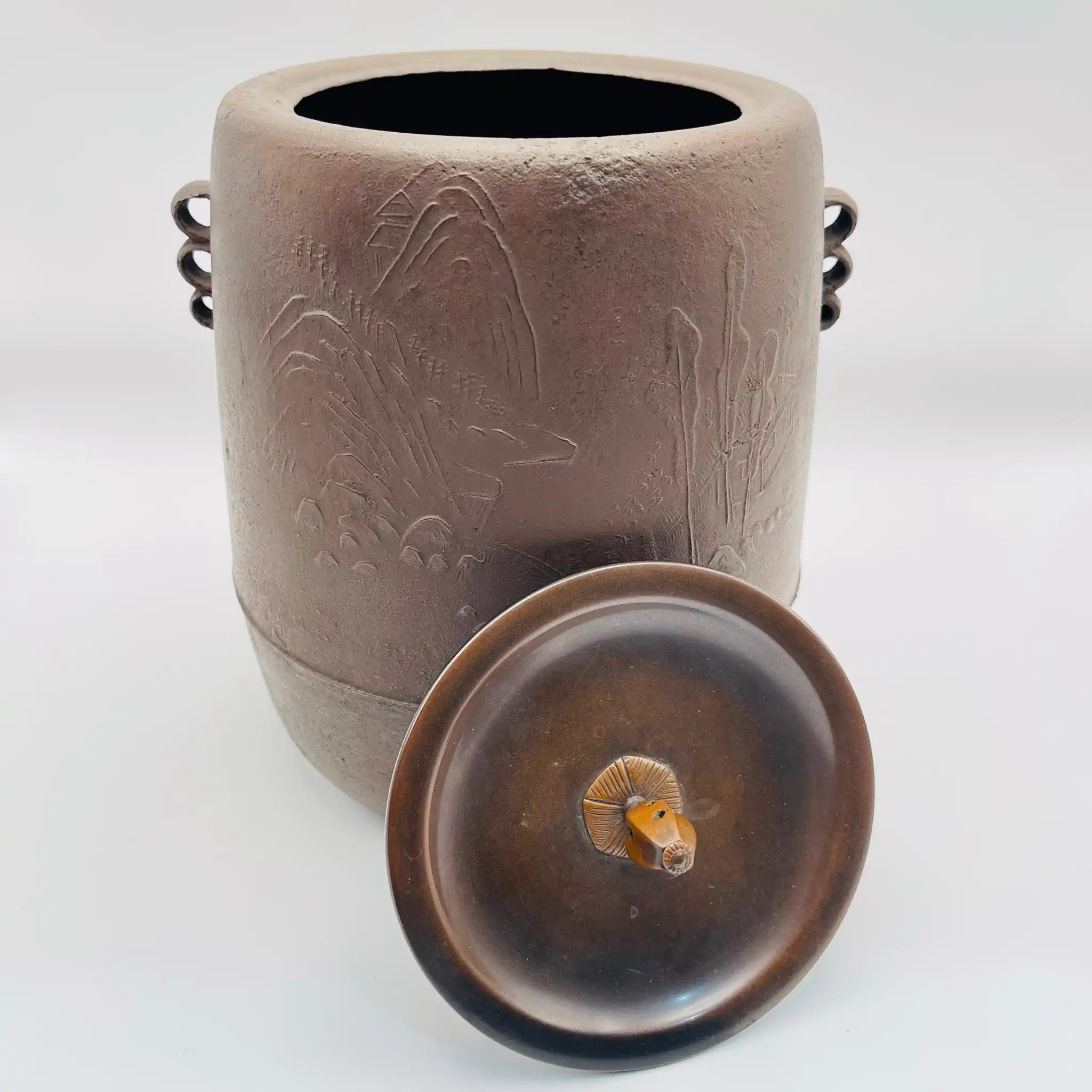 【骨董品】 茶釜(筒釜) / 出石焼 / 茶道具 木箱あり