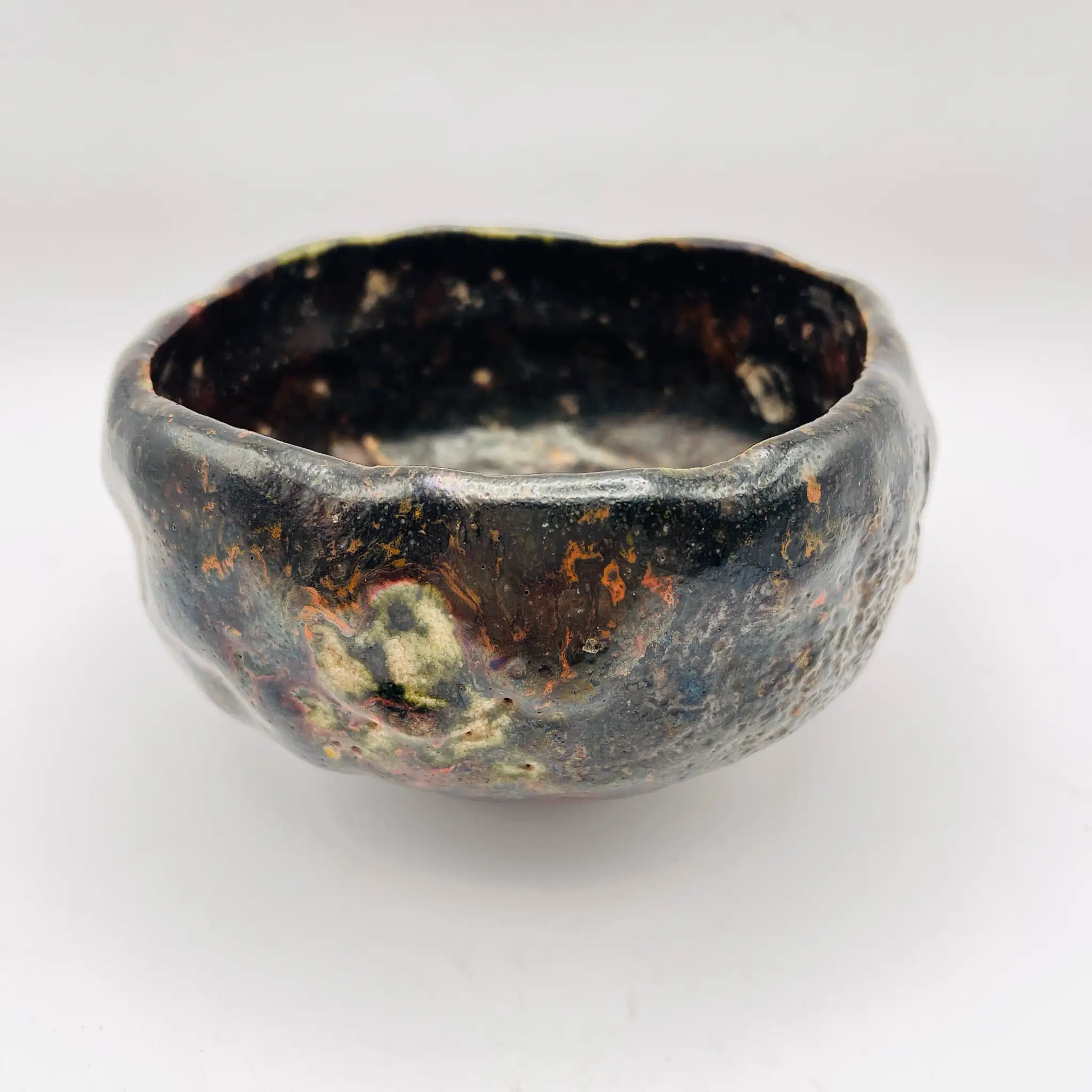 【リユース】 茶碗 / 加藤石春 / 『楽茶碗』立田錦 / 大正時代 / 黒楽四方茶碗