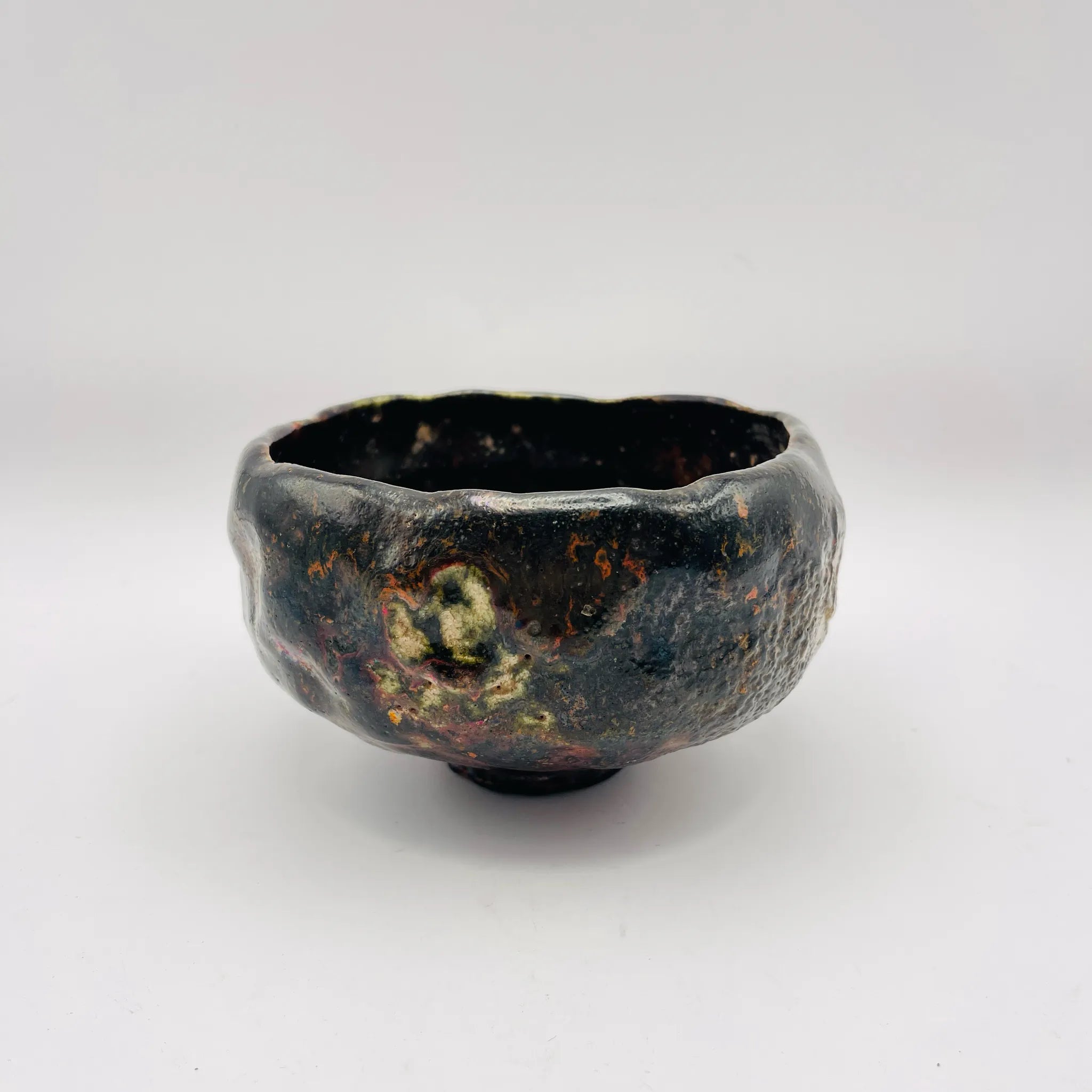 【リユース】 茶碗 / 加藤石春 / 『楽茶碗』立田錦 / 大正時代 / 黒楽四方茶碗