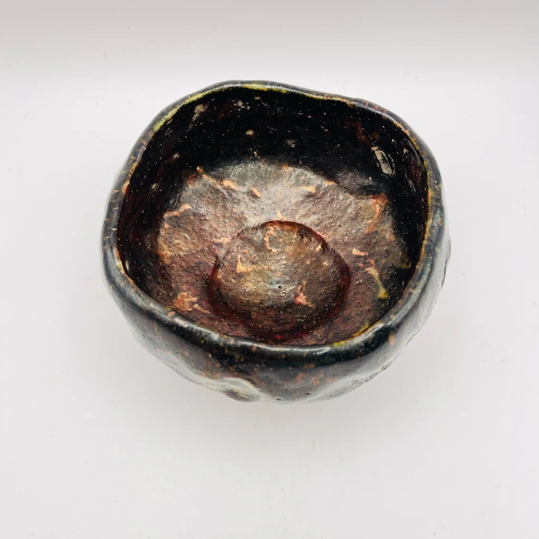 【リユース】 茶碗 / 加藤石春 / 『楽茶碗』立田錦 / 大正時代 / 黒楽四方茶碗