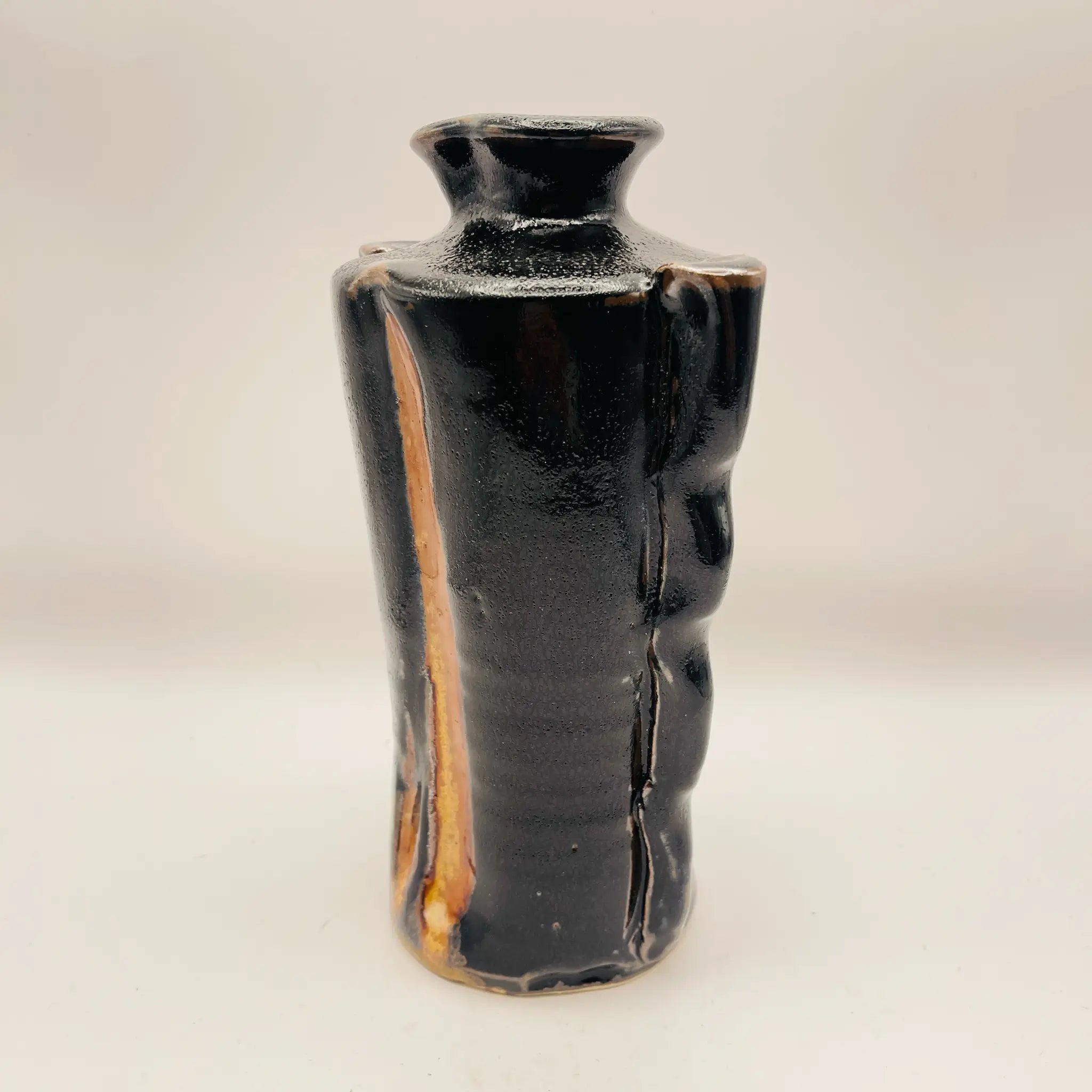 【骨董品】 フラワーベース(花瓶) / 山口小左衛門窯 / 赤津焼 / 黒耀釉 未使用 箱あり