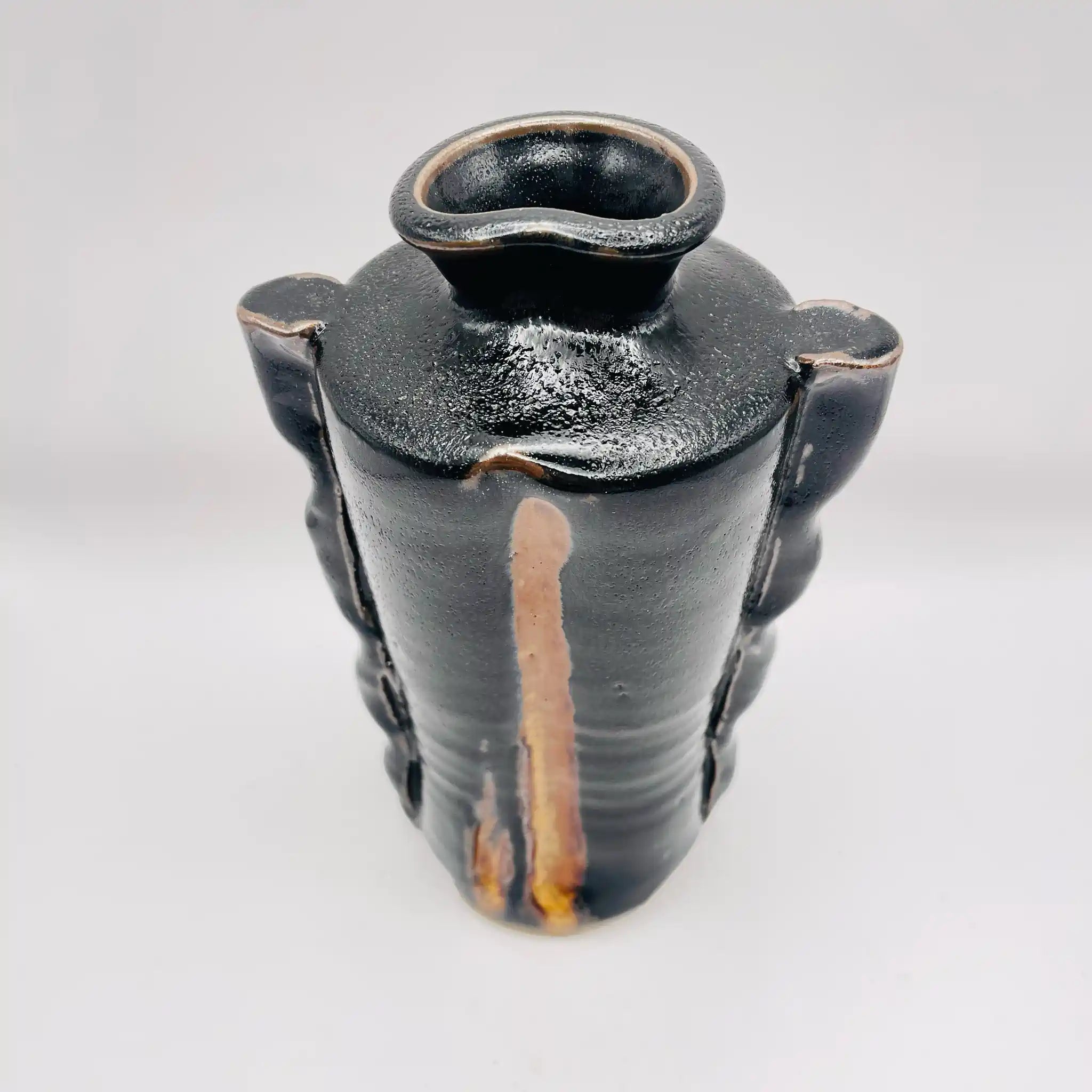 【骨董品】 フラワーベース(花瓶) / 山口小左衛門窯 / 赤津焼 / 黒耀釉 未使用 箱あり