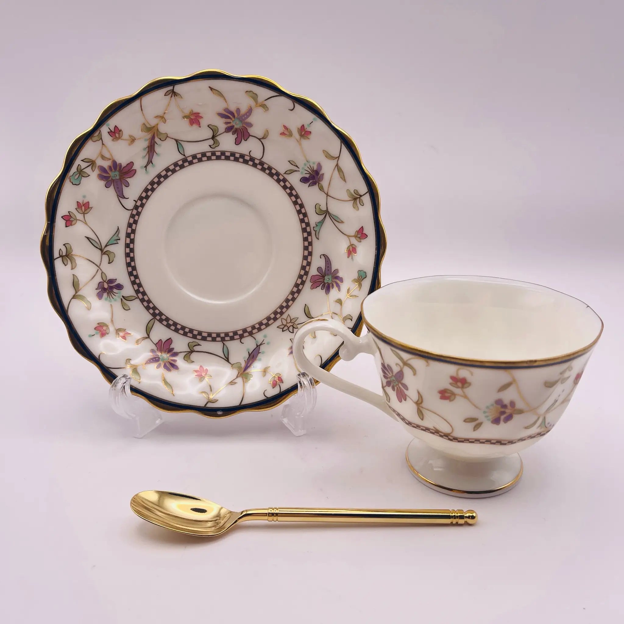 【リユース】 カップ&ソーサーセット / HOYA / スプーン付き 未使用