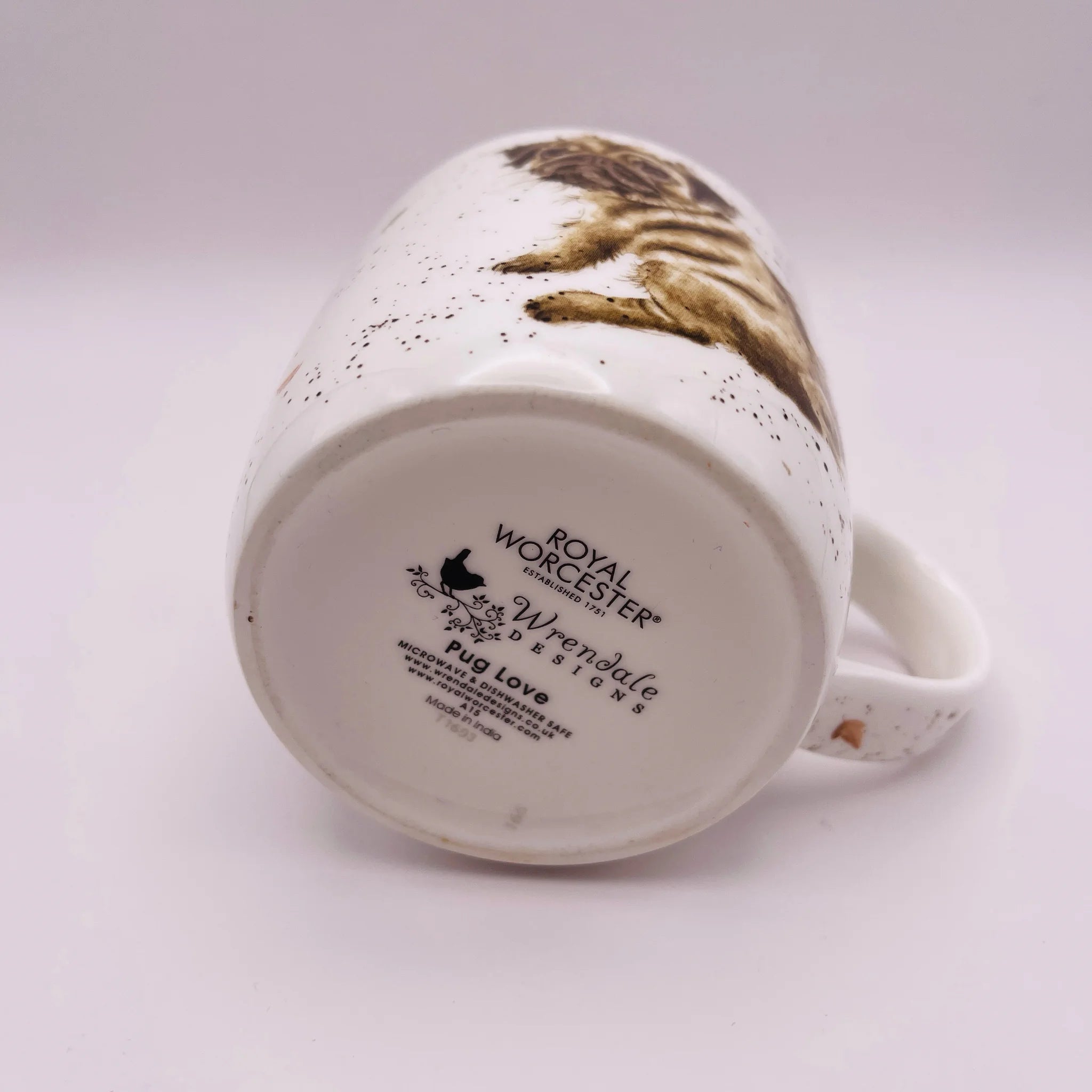 【リユース】 マグカップ&コースター / Royal Worcester(ロイヤルウースター) / Wrendale(レンデール) PUG LOVE MUG / Bone China / 未使用,箱あり / 箱付き