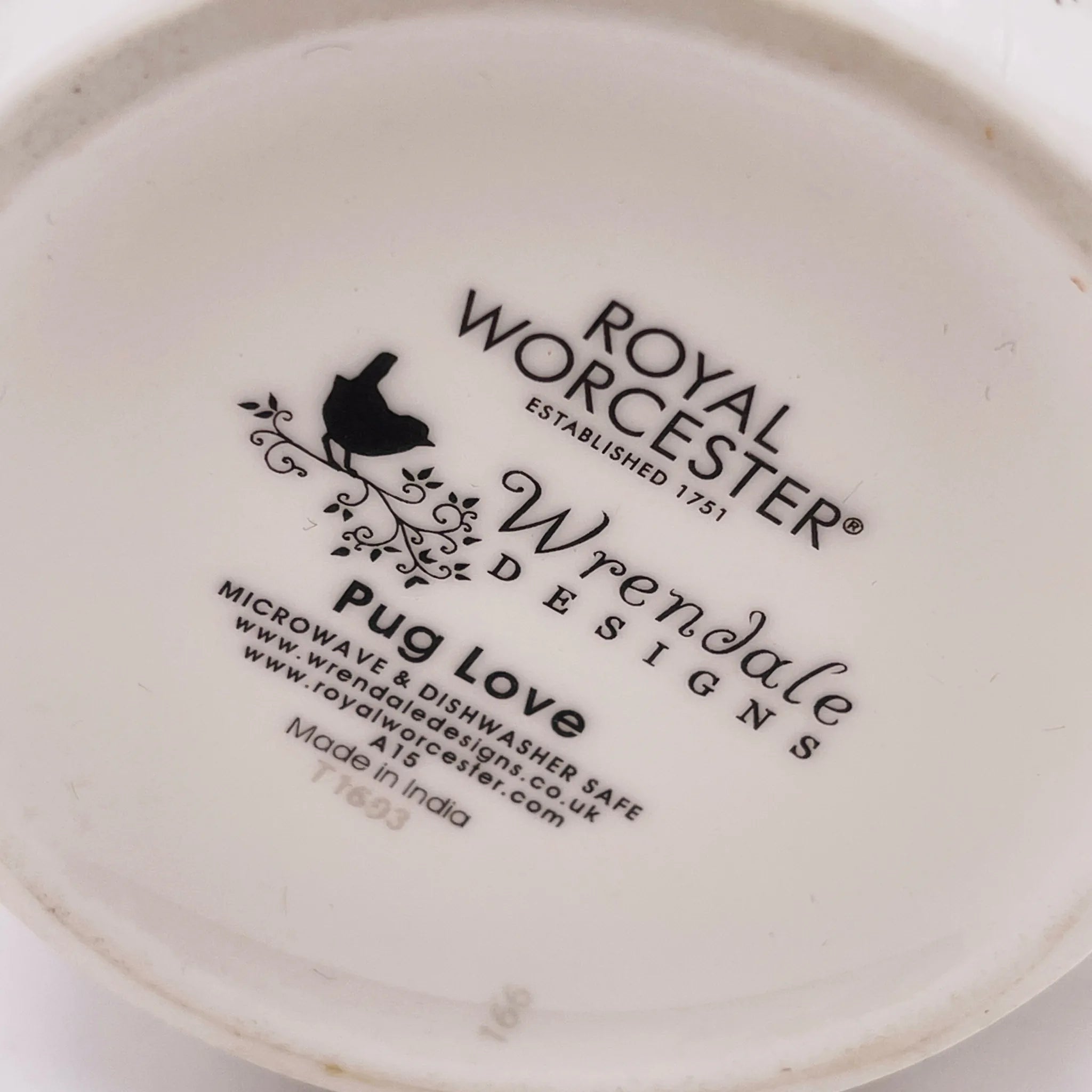 【リユース】 マグカップ&コースター / Royal Worcester(ロイヤルウースター) / Wrendale(レンデール) PUG LOVE MUG / Bone China / 未使用,箱あり / 箱付き