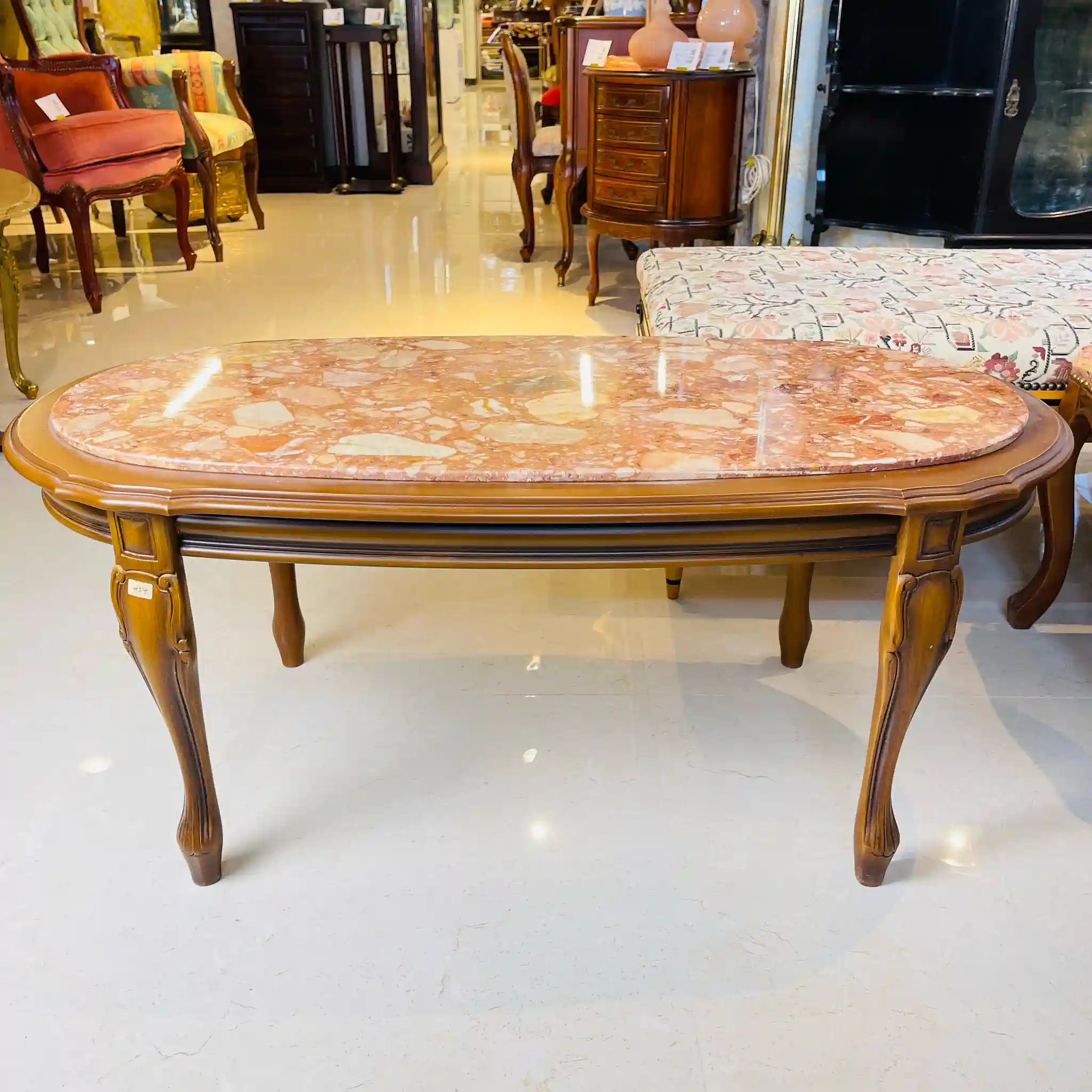 Vintage center table / Late 20th century (presumably) / Beech / Italian / Marble top