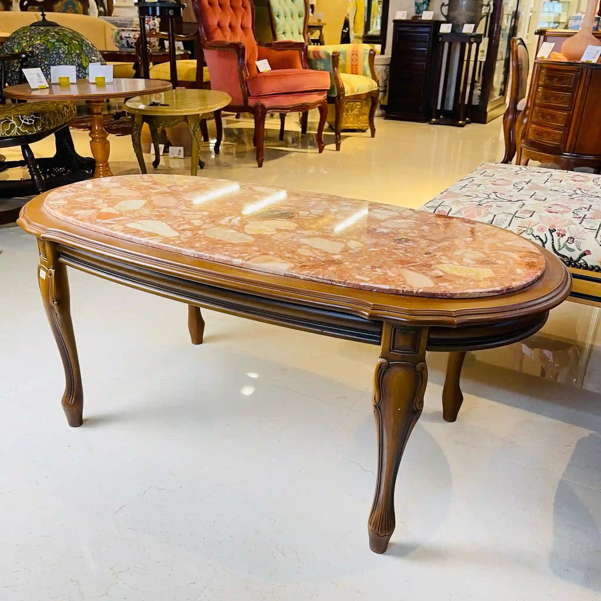 Vintage center table / Late 20th century (presumably) / Beech / Italian / Marble top