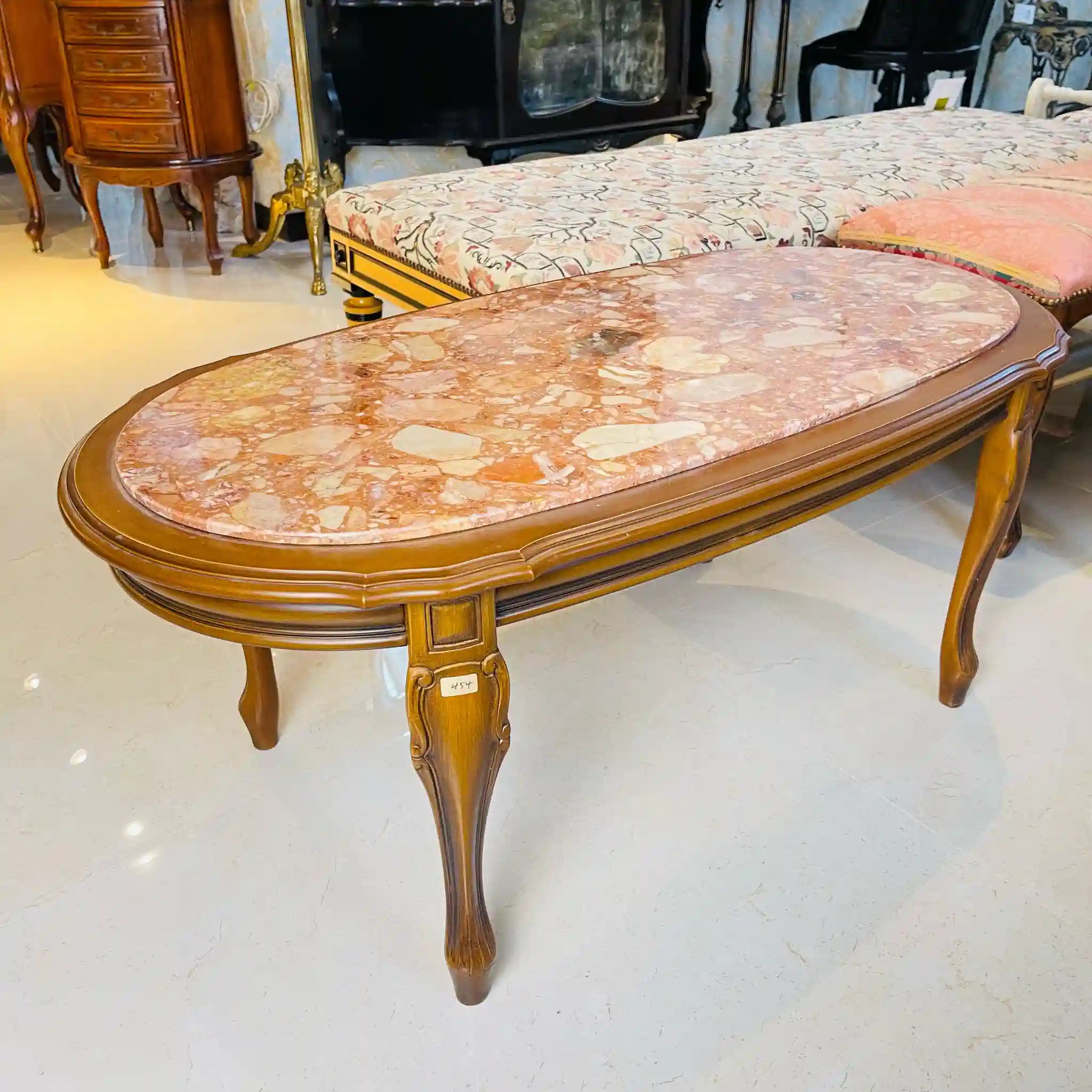 Vintage center table / Late 20th century (presumably) / Beech / Italian / Marble top