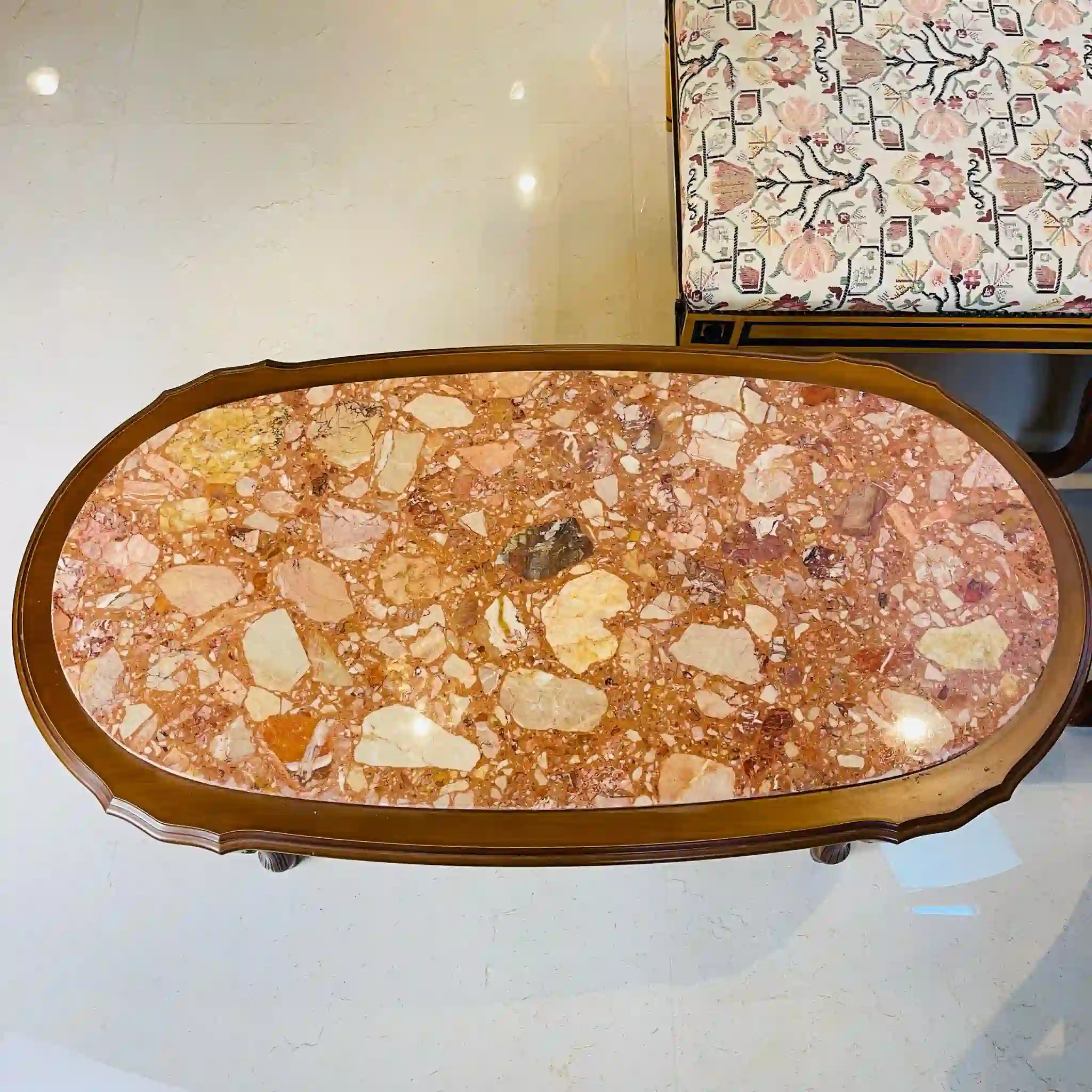 Vintage center table / Late 20th century (presumably) / Beech / Italian / Marble top