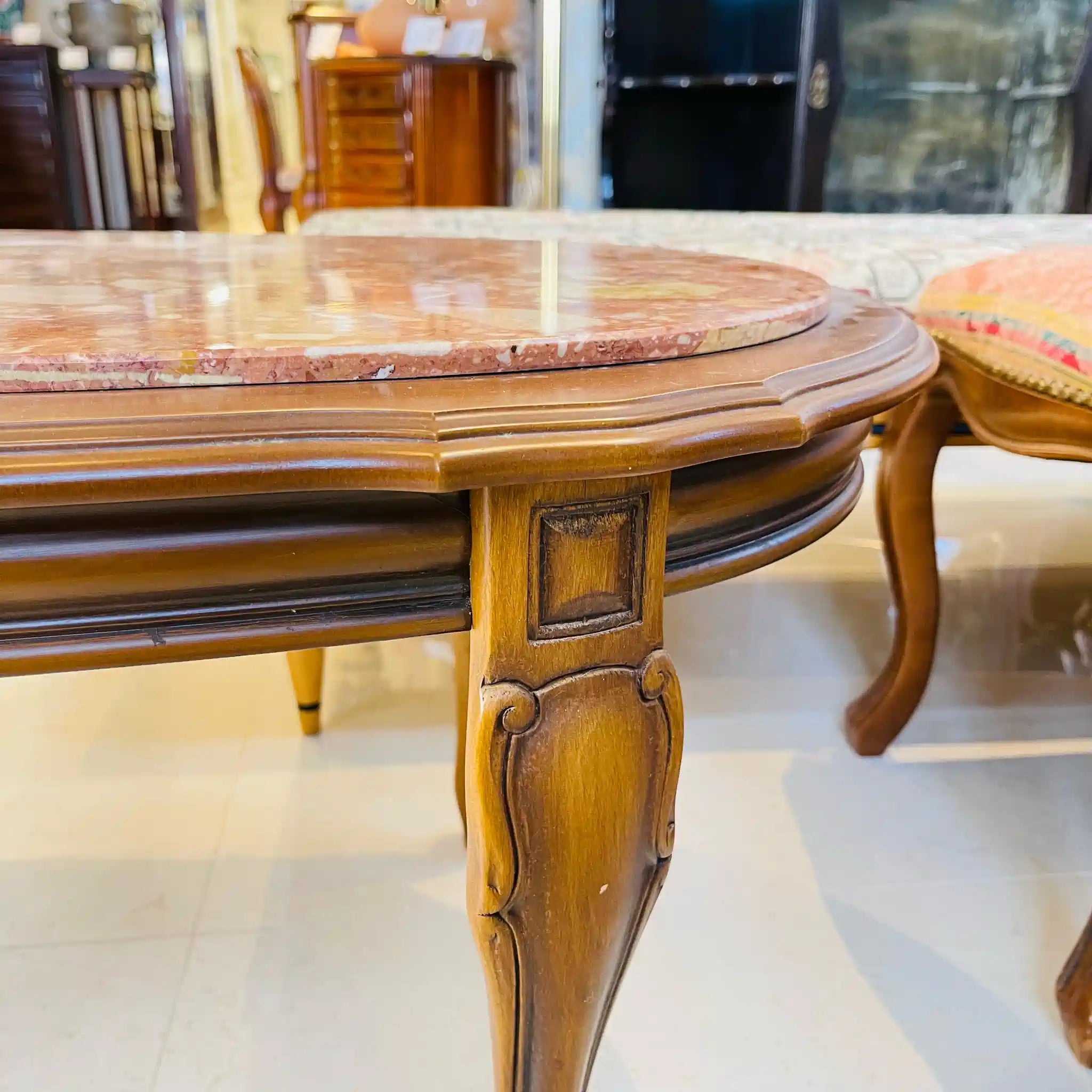 Vintage center table / Late 20th century (presumably) / Beech / Italian / Marble top