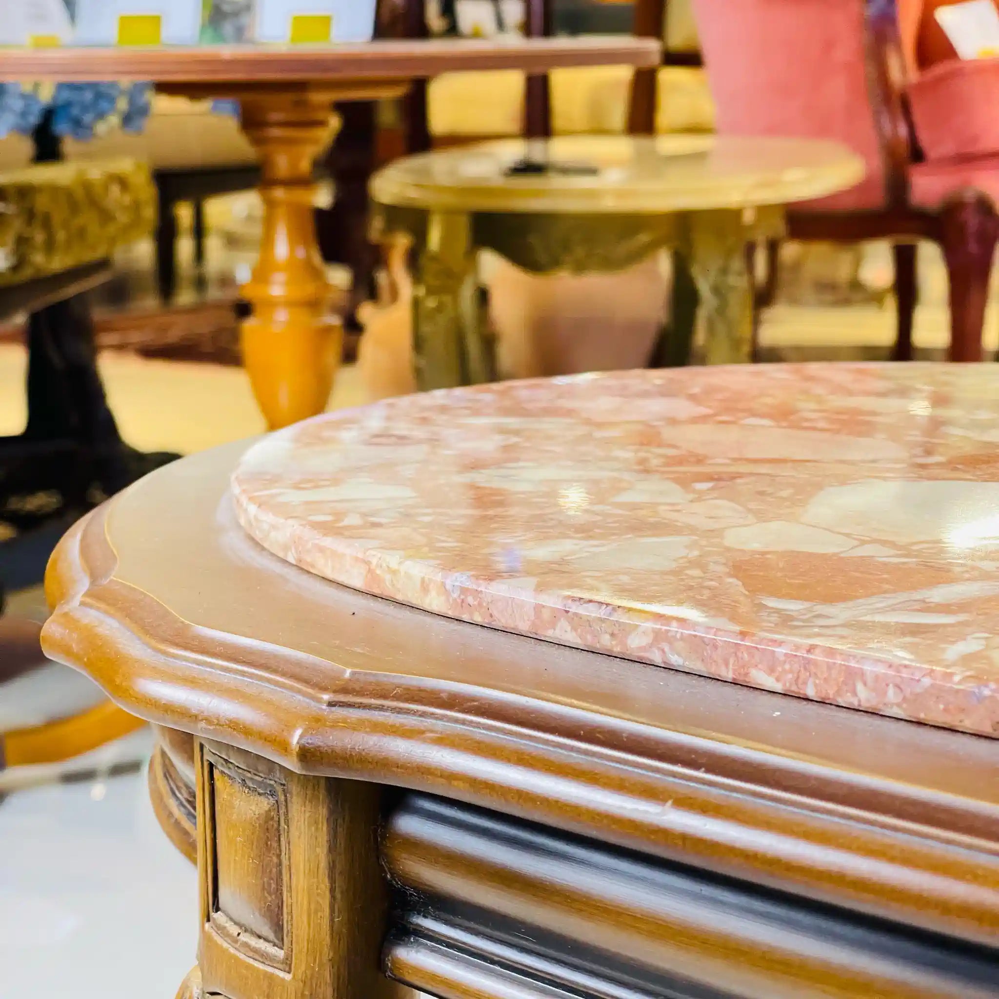 Vintage center table / Late 20th century (presumably) / Beech / Italian / Marble top