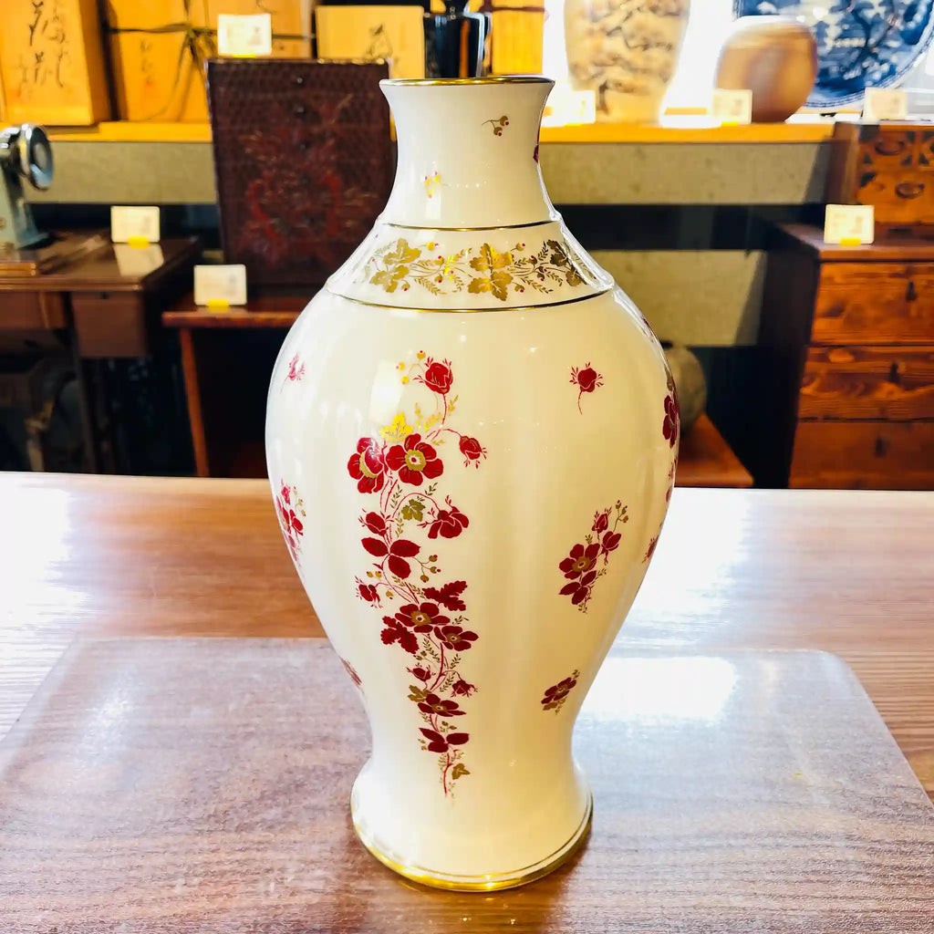 Golden touch red picture vase (flower vase) / Okura Toen / 1980