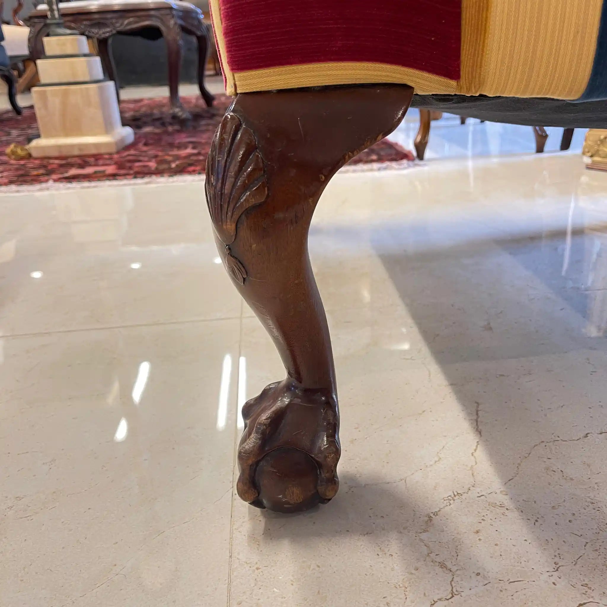 【アンティーク】 ウィングソファ 1P / ジョージアン様式 / イギリス / マルチストライプ柄 猫脚