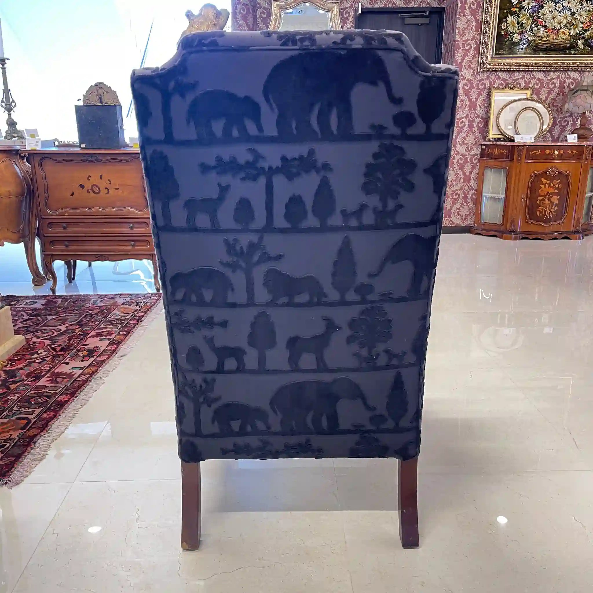 【アンティーク】 ウィングソファ 1P / ジョージアン様式 / イギリス / アニマルプリント 猫脚