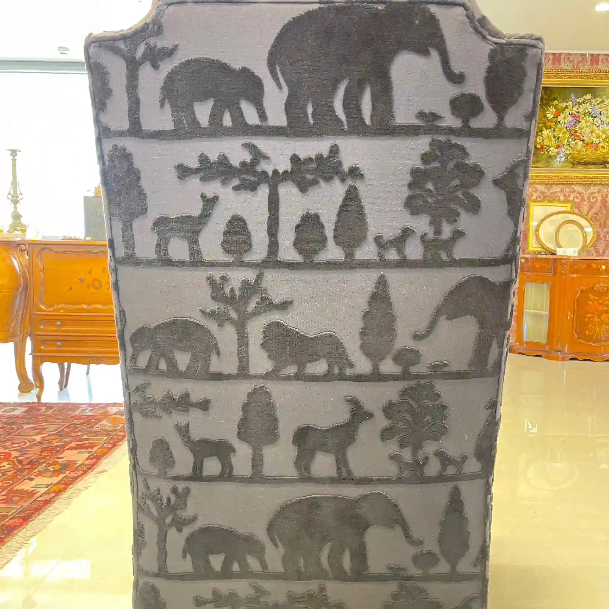 【アンティーク】 ウィングソファ 1P / ジョージアン様式 / イギリス / アニマルプリント 猫脚