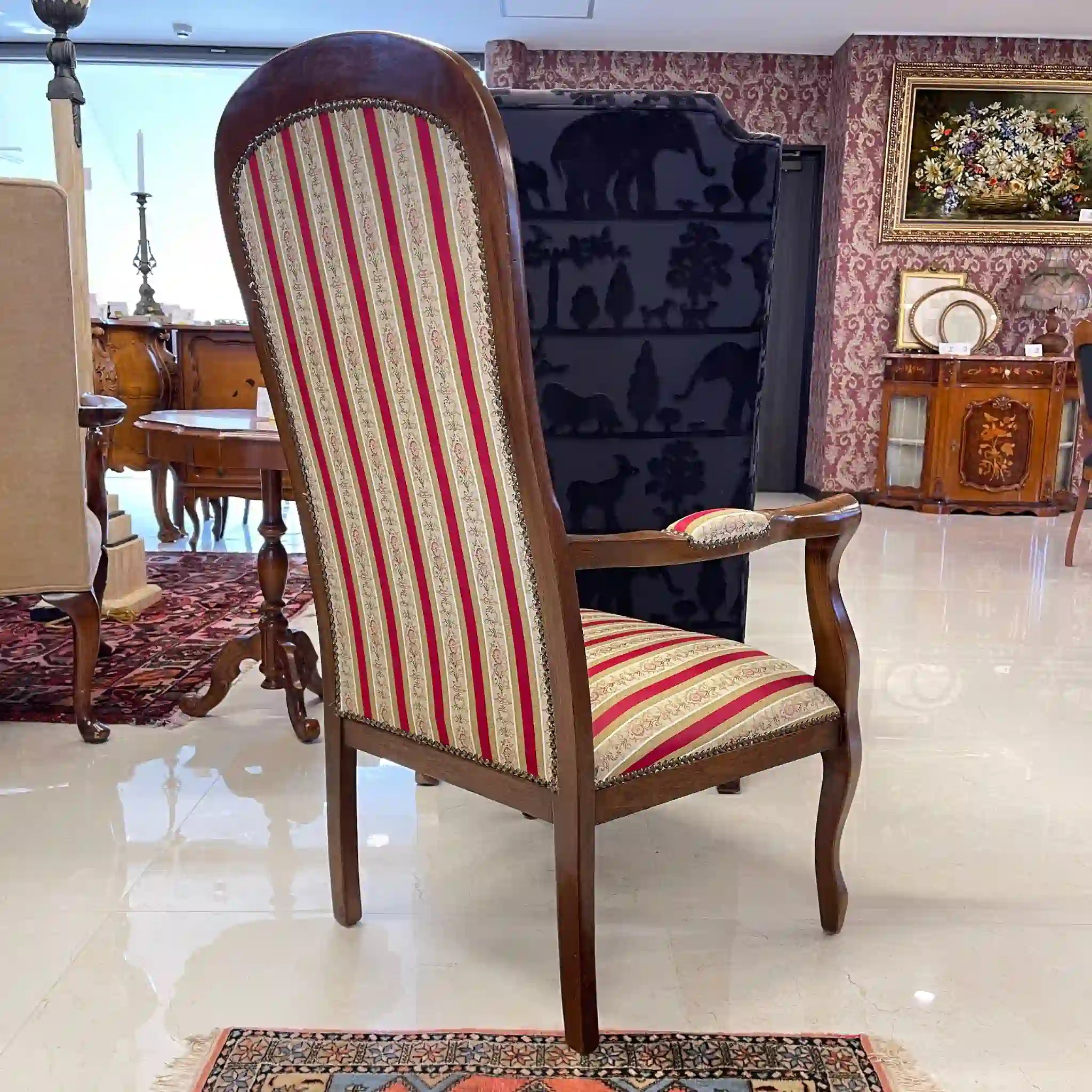 【リユース】 ハイバックアームチェア / イタリア / オットマン付き