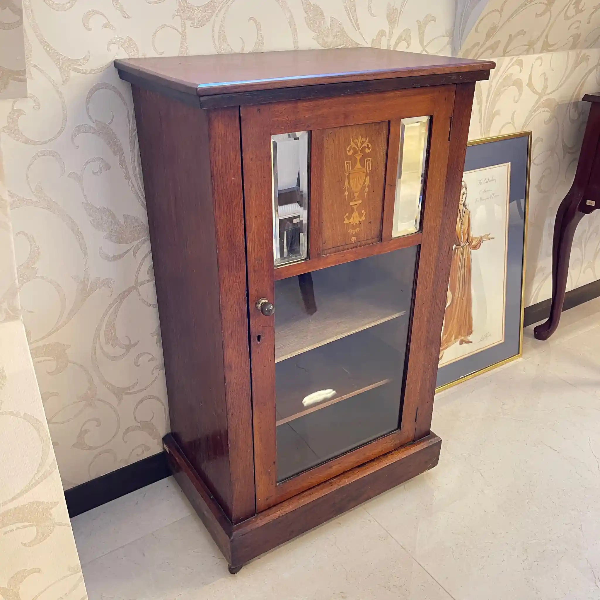 【アンティーク】 ガラスミニキャビネット / 
 / 19世紀~20世紀初頭 / イギリス / 象嵌(インレイ)