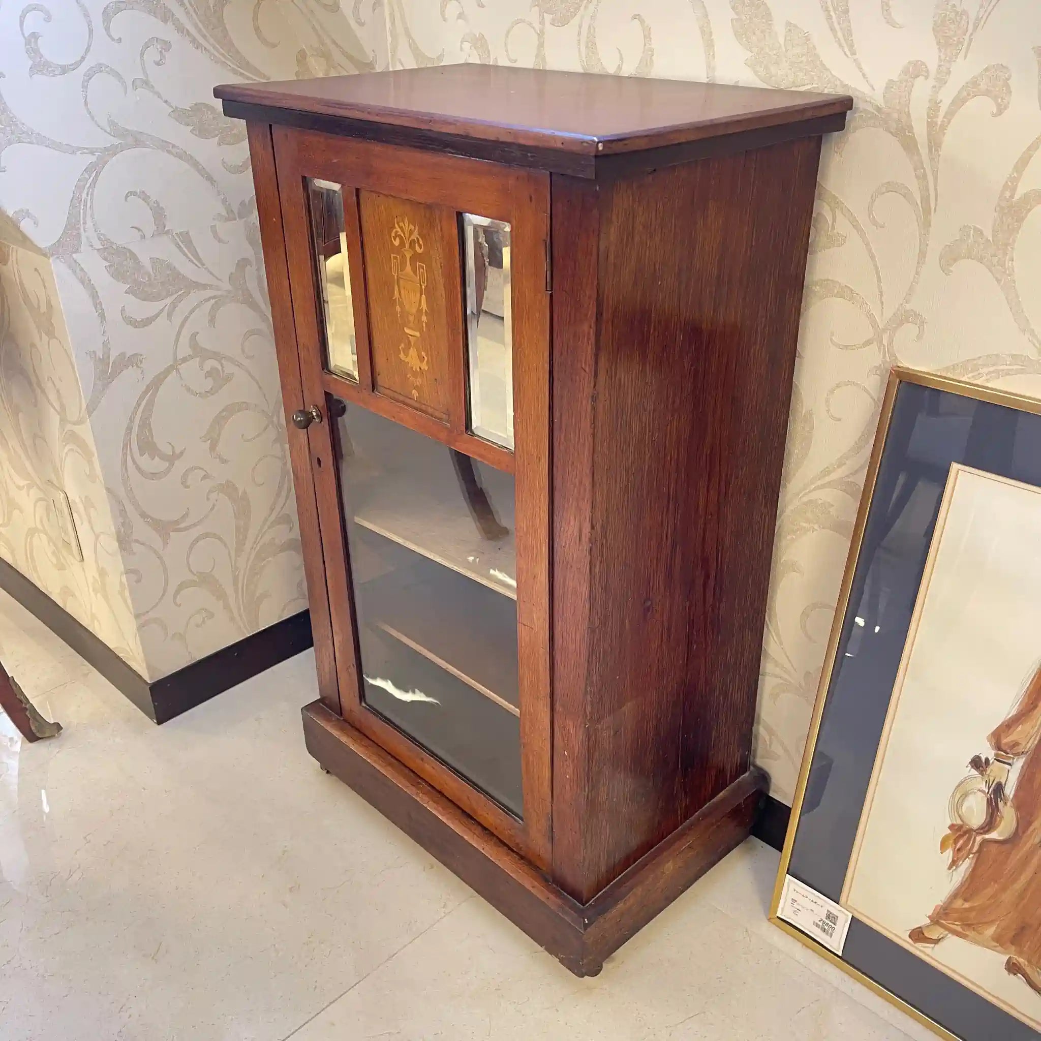 【アンティーク】 ガラスミニキャビネット / 
 / 19世紀~20世紀初頭 / イギリス / 象嵌(インレイ)