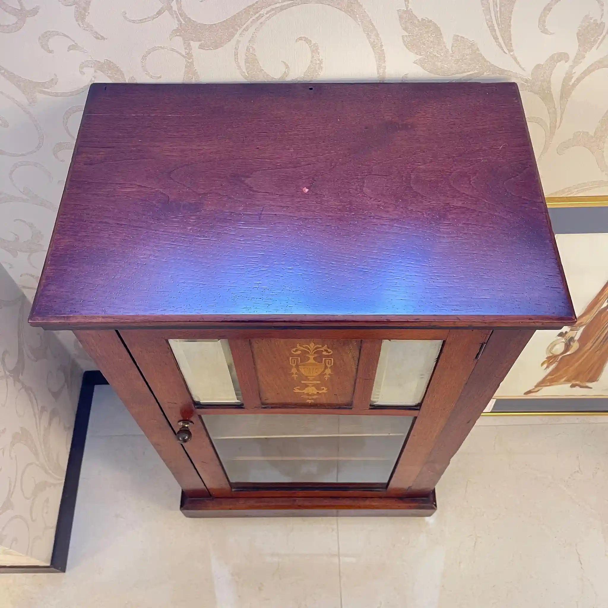 【アンティーク】 ガラスミニキャビネット / 
 / 19世紀~20世紀初頭 / イギリス / 象嵌(インレイ)