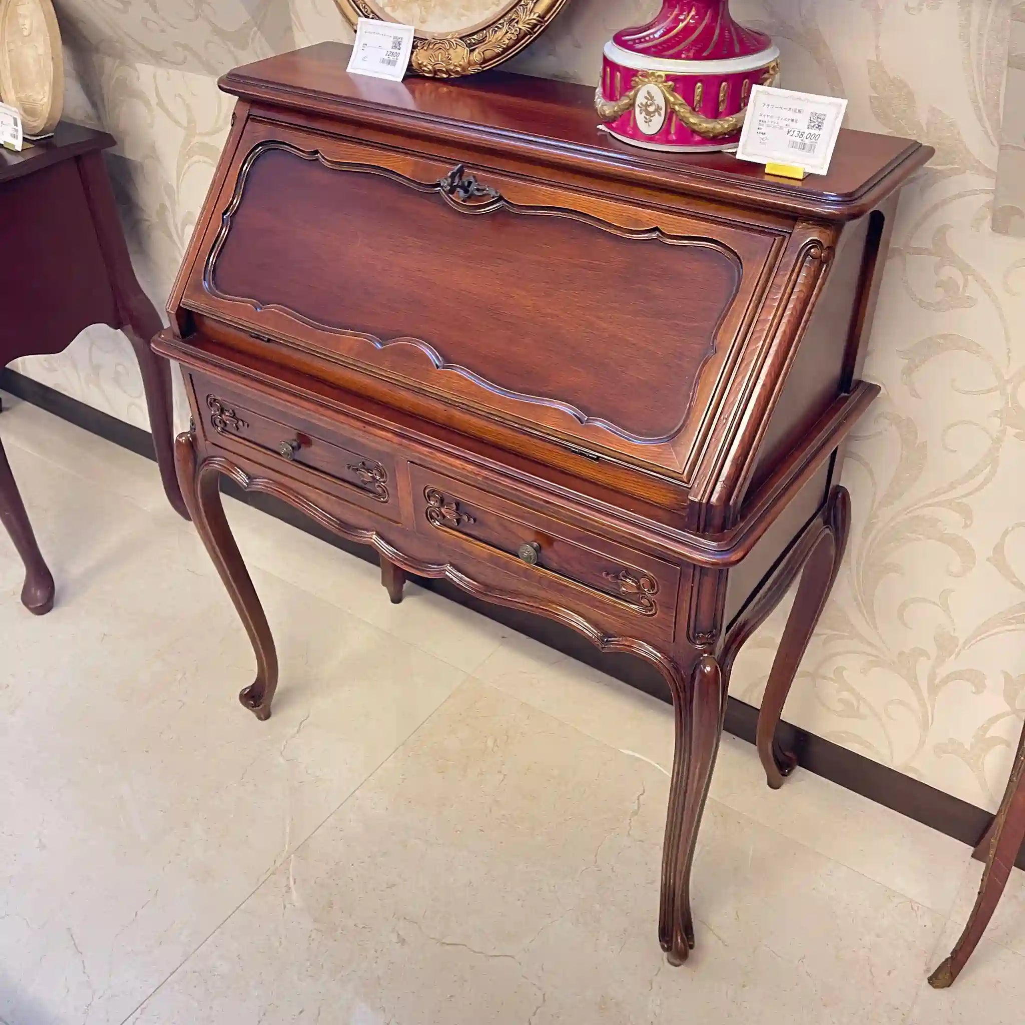 【アンティーク】 ガラスミニキャビネット / 
 / 19世紀~20世紀初頭 / イギリス / 象嵌(インレイ)