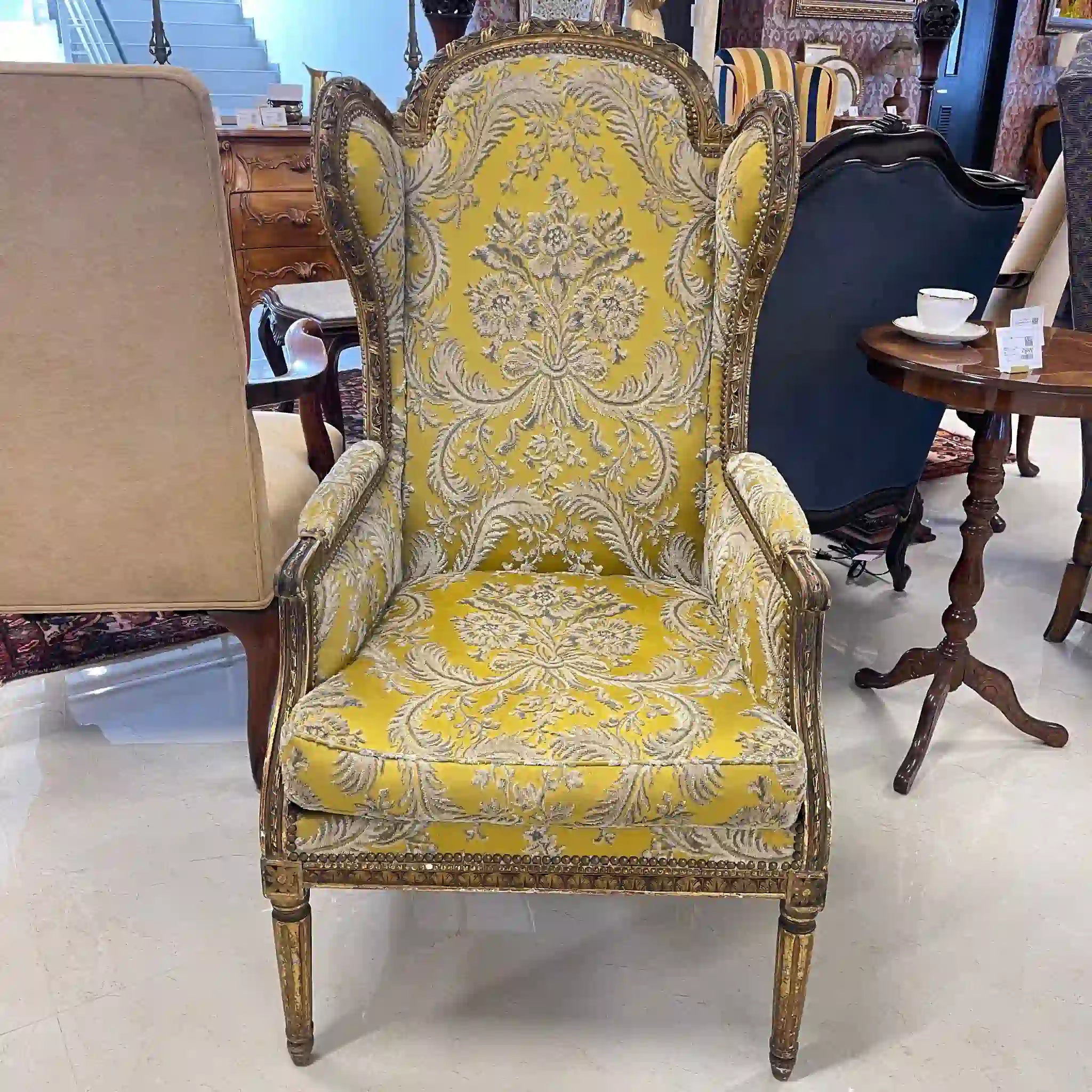 古董絲綢刺繡扶手椅,路易十六風格,金華山編織,法國直送 / /