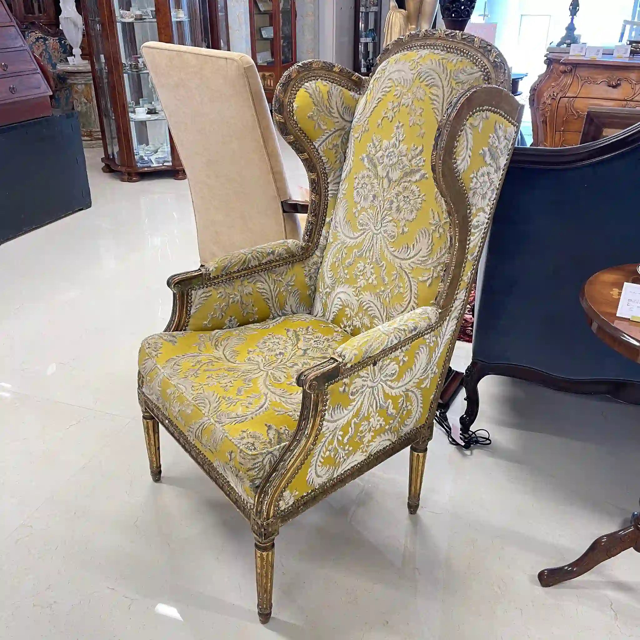 古董絲綢刺繡扶手椅,路易十六風格,金華山編織,法國直送 / /