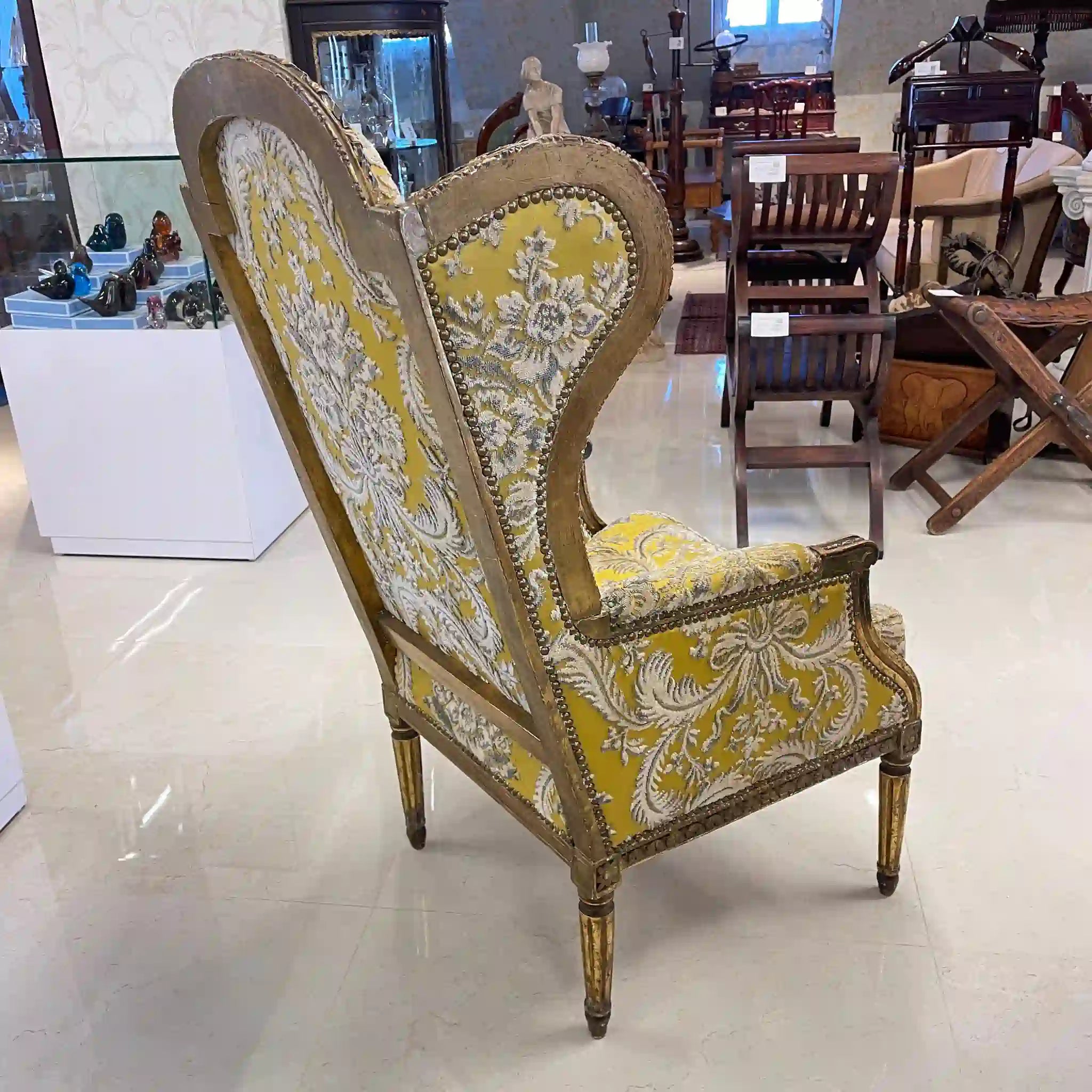 古董絲綢刺繡扶手椅,路易十六風格,金華山編織,法國直送 / /