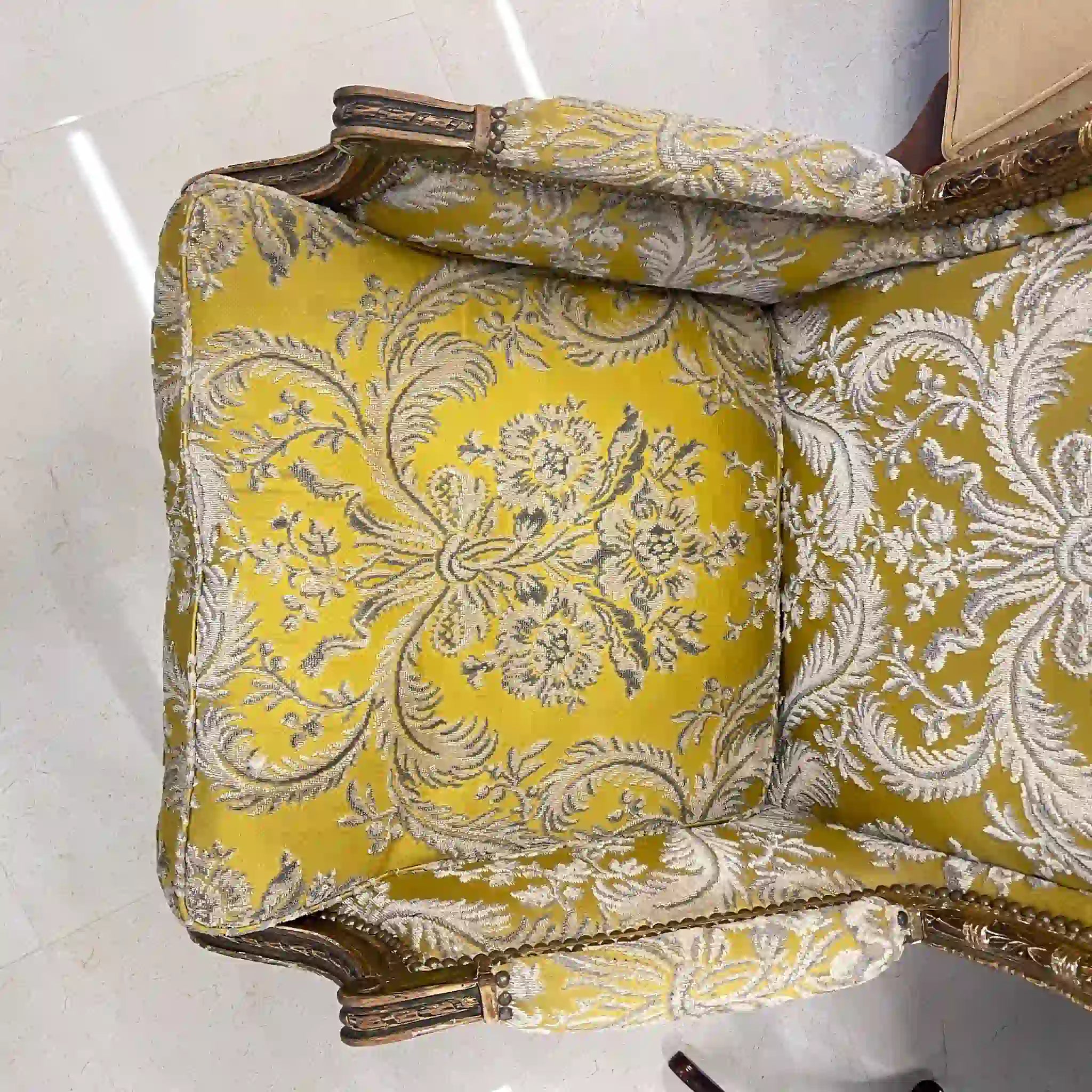 古董絲綢刺繡扶手椅,路易十六風格,金華山編織,法國直送 / /