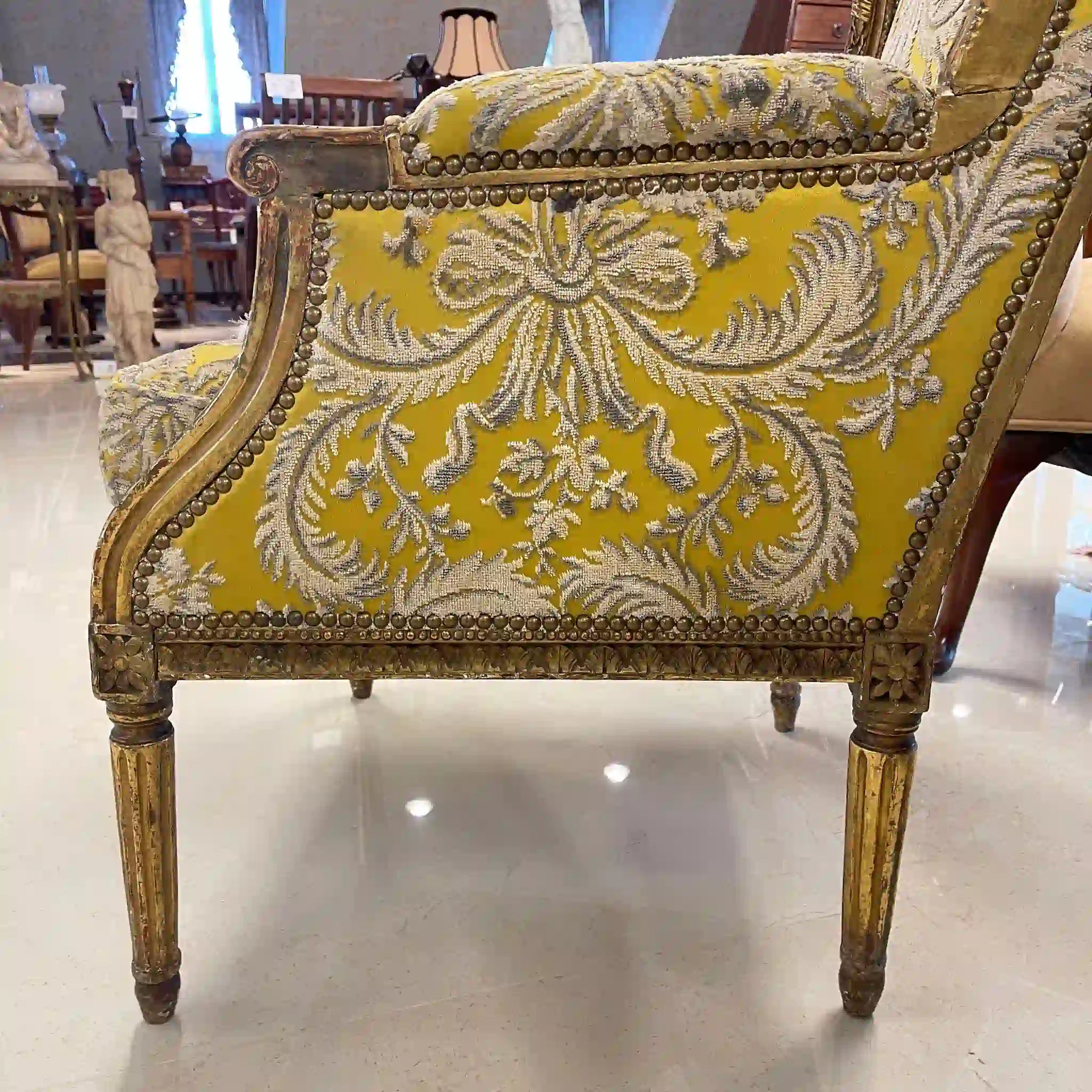 古董絲綢刺繡扶手椅,路易十六風格,金華山編織,法國直送 / /