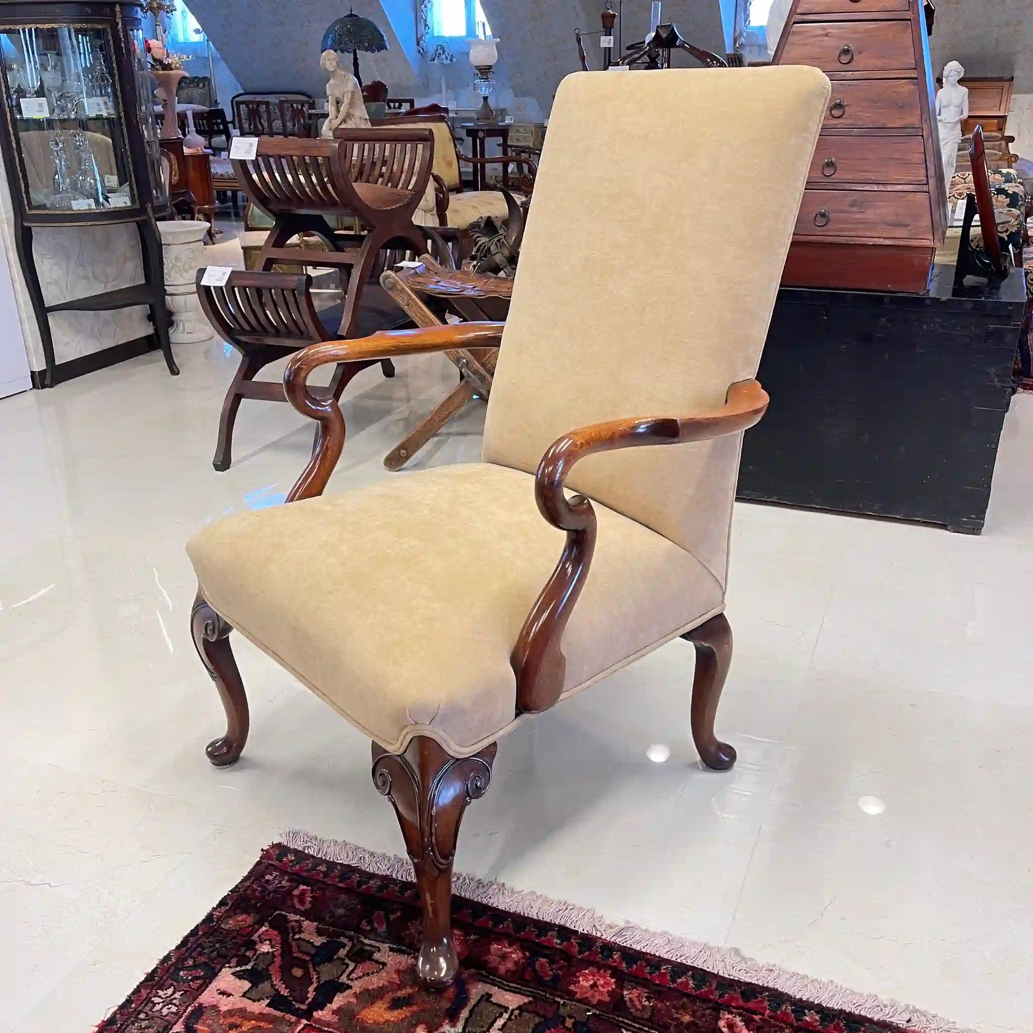 【アンティーク】 アームチェア / ジョージアン様式 / ベロア / イギリス / イギリス直輸入