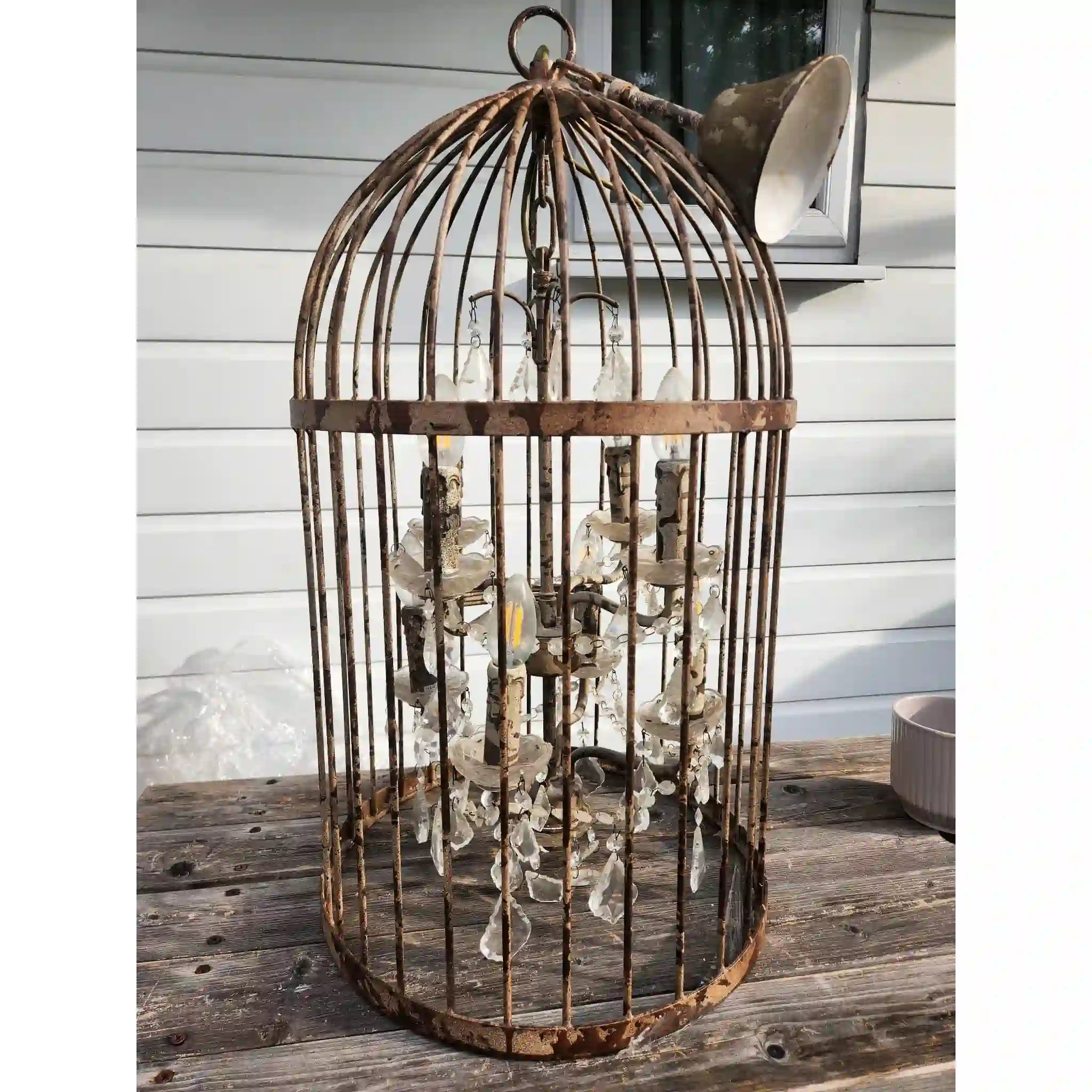 【】 鳥籠の中のクリスタルの枝形吊り灯