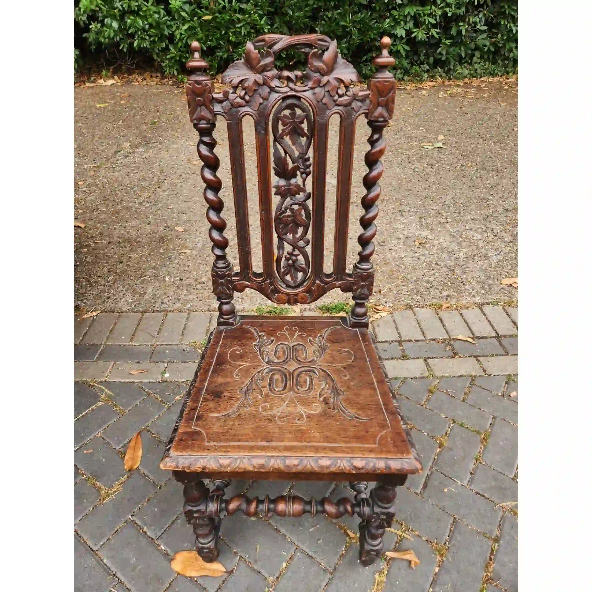 【アンティーク】 ホールチェア / チャールズ2世様式リバイバル / 19世紀後半頃 / イギリス / ねじり挽き細工