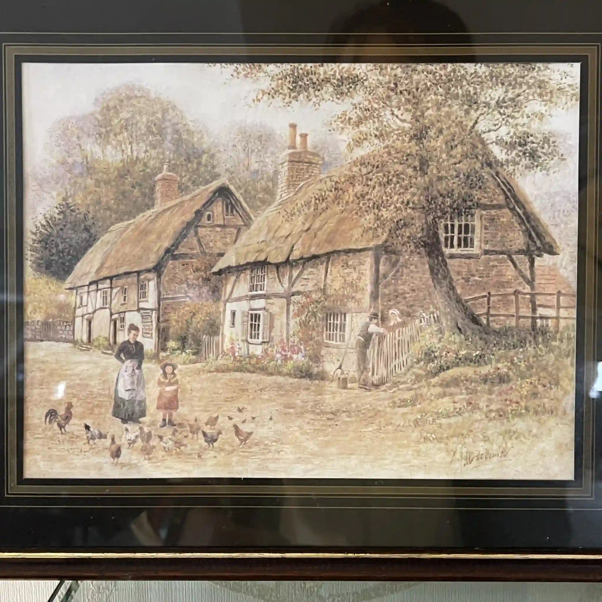 【艺术/装饰品】绘画2p /乡村风景/英国直接进口,乡村风景,深色木材相框,精致触感