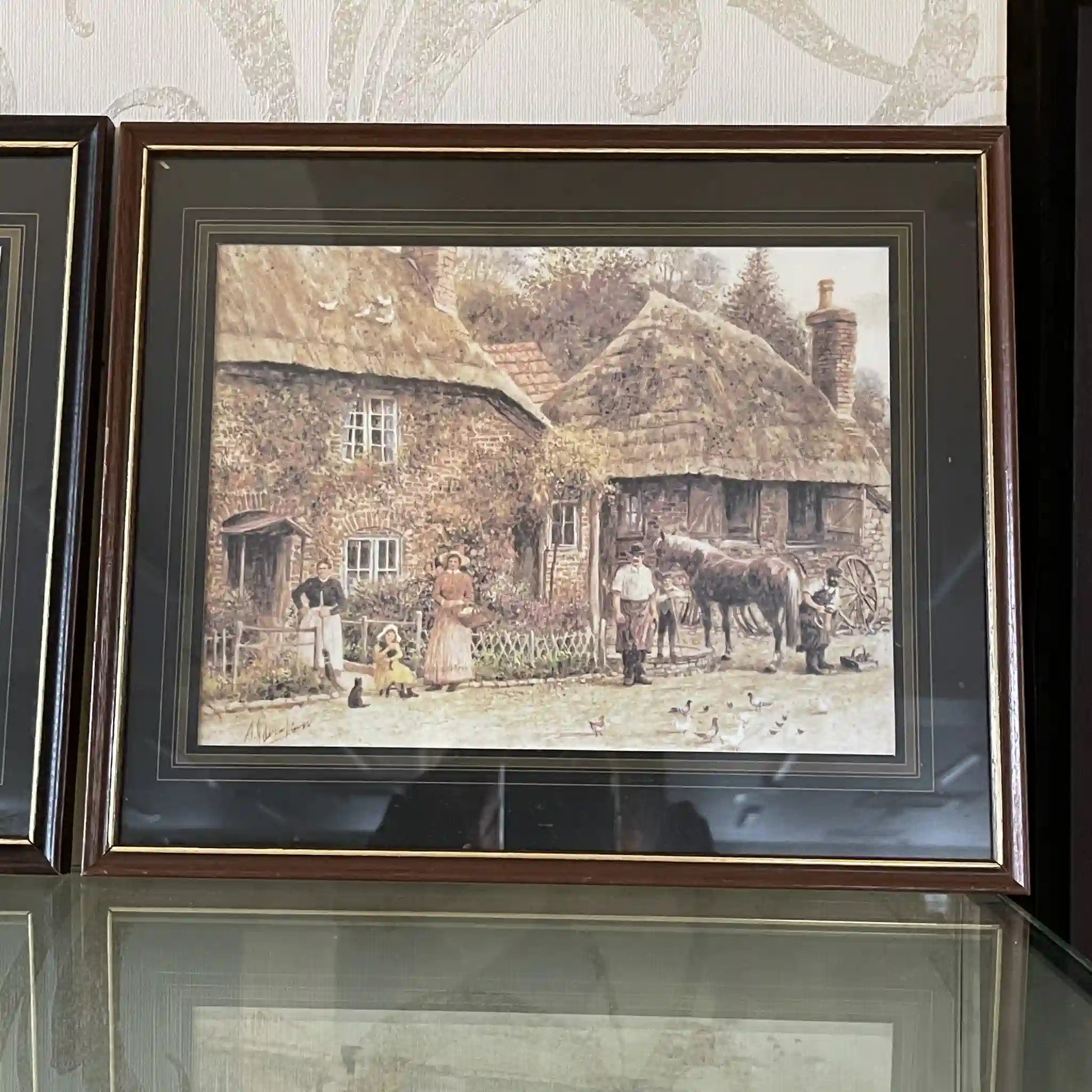 【艺术/装饰品】绘画2p /乡村风景/英国直接进口,乡村风景,深色木材相框,精致触感