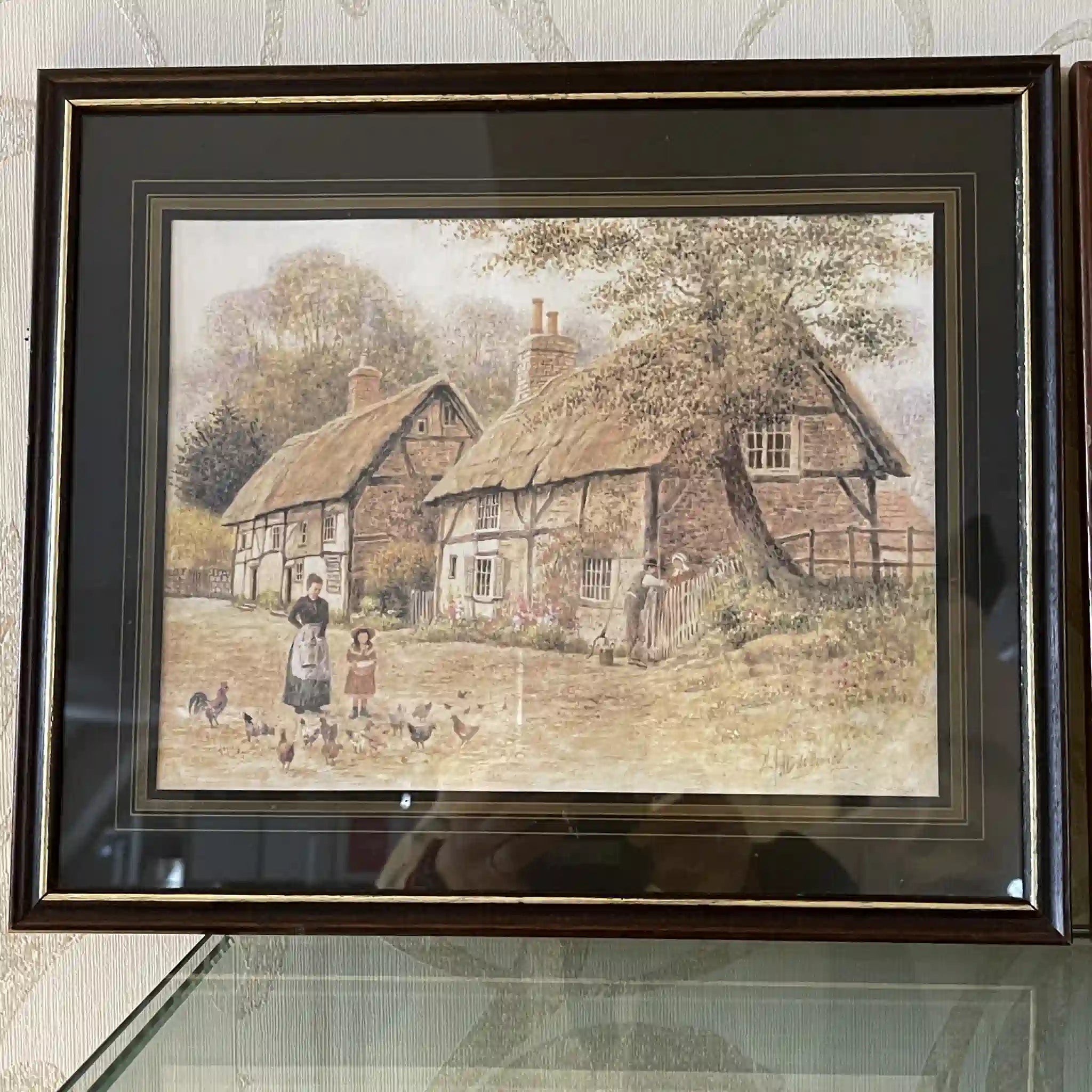 【艺术/装饰品】绘画2p /乡村风景/英国直接进口,乡村风景,深色木材相框,精致触感