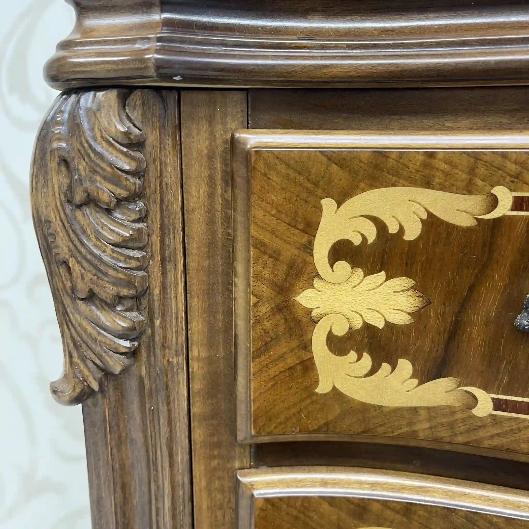 Antique Serpentine Chest / France / Inlaid, Cat Legs