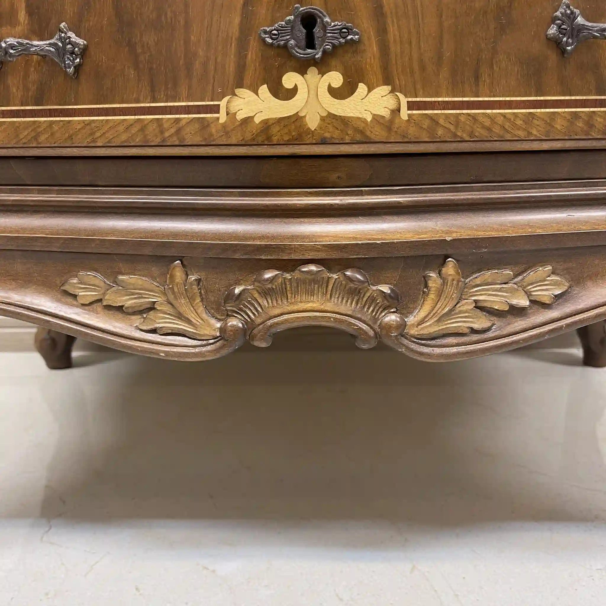 Antique Serpentine Chest / France / Inlaid, Cat Legs