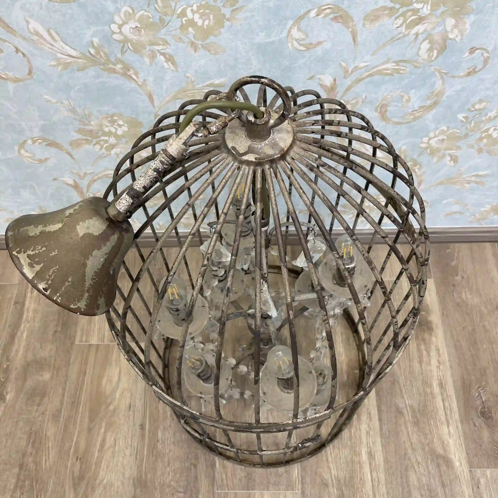 Antique Birdcage Chandelier / Shabby Chic / British / Aged Finish, Iron Frame, Candle Shape