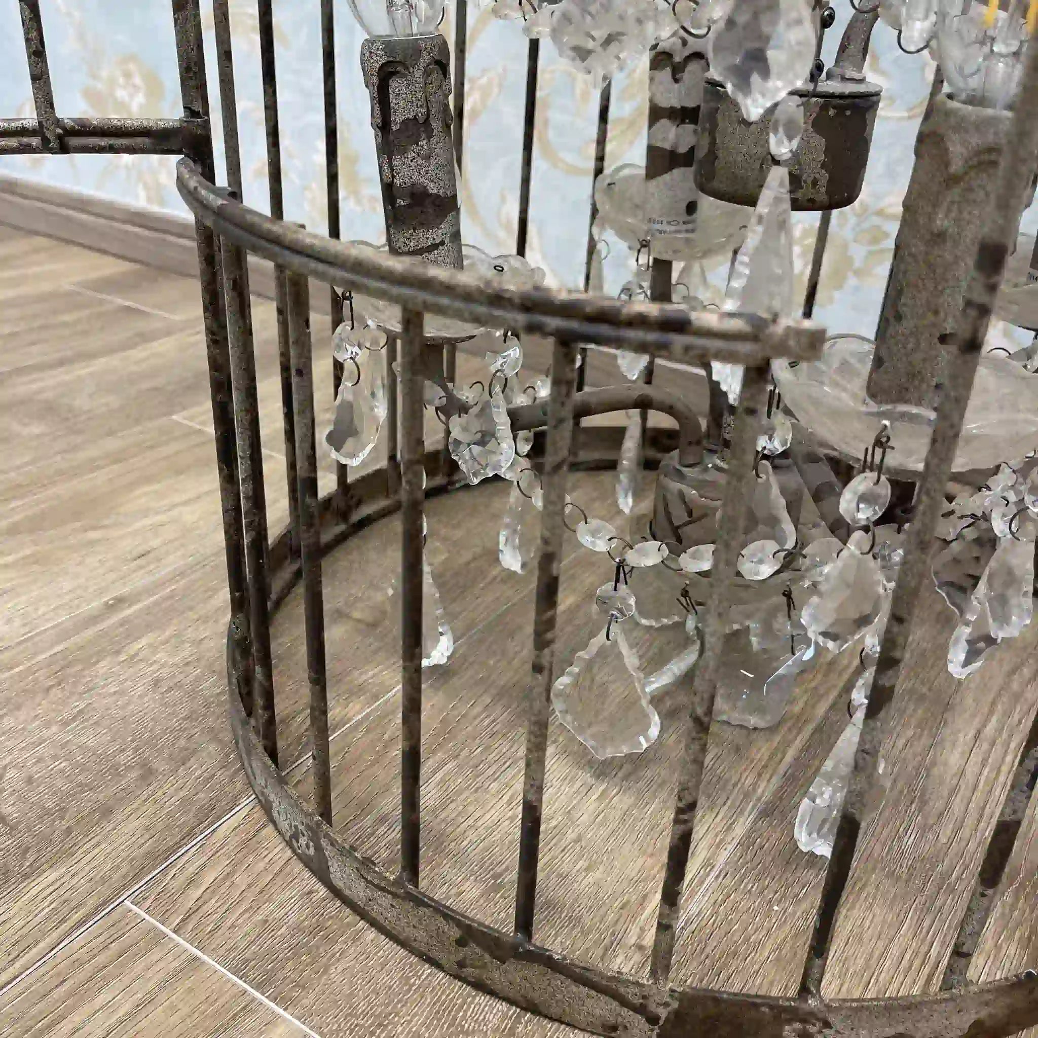 Antique Birdcage Chandelier / Shabby Chic / British / Aged Finish, Iron Frame, Candle Shape