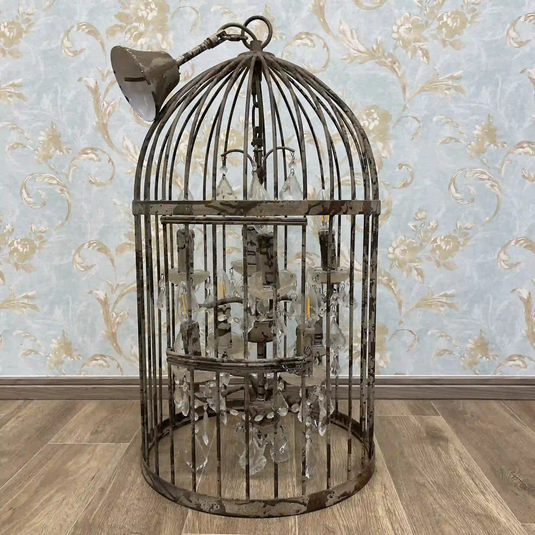 【アンティーク】 バードケージ・シャンデリア / シャビーシック / イギリス / エイジング塗装,アイアンフレーム,キャンドル型
