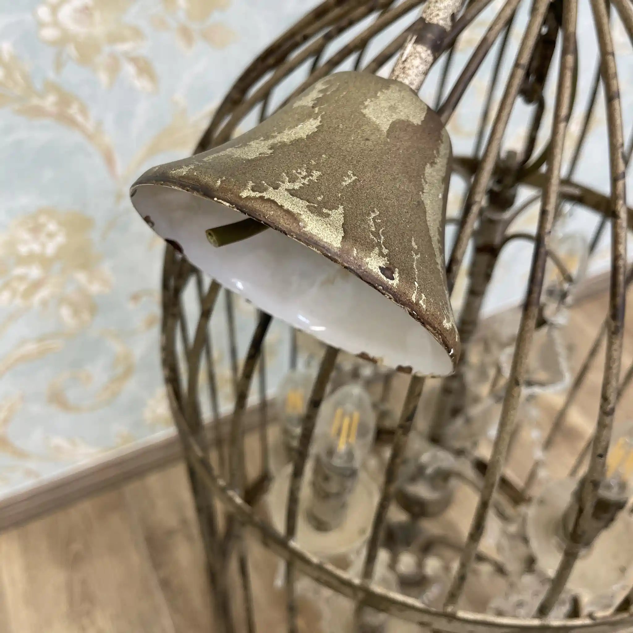 Antique Birdcage Chandelier / Shabby Chic / British / Aged Finish, Iron Frame, Candle Shape