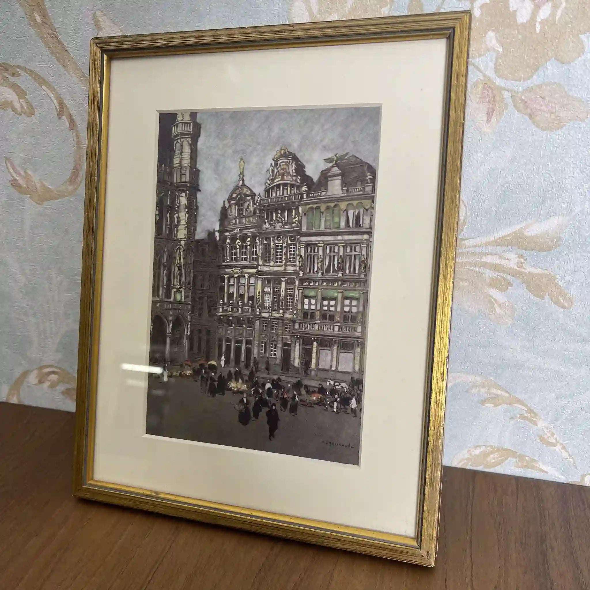 【复古】复制品/ w.l. BRUCKMAN /“Bruxelles / Grand Place”(布鲁塞尔的Grand plus) / 20世纪初(推测)/纸/英国/ 爱德华迪恩框架